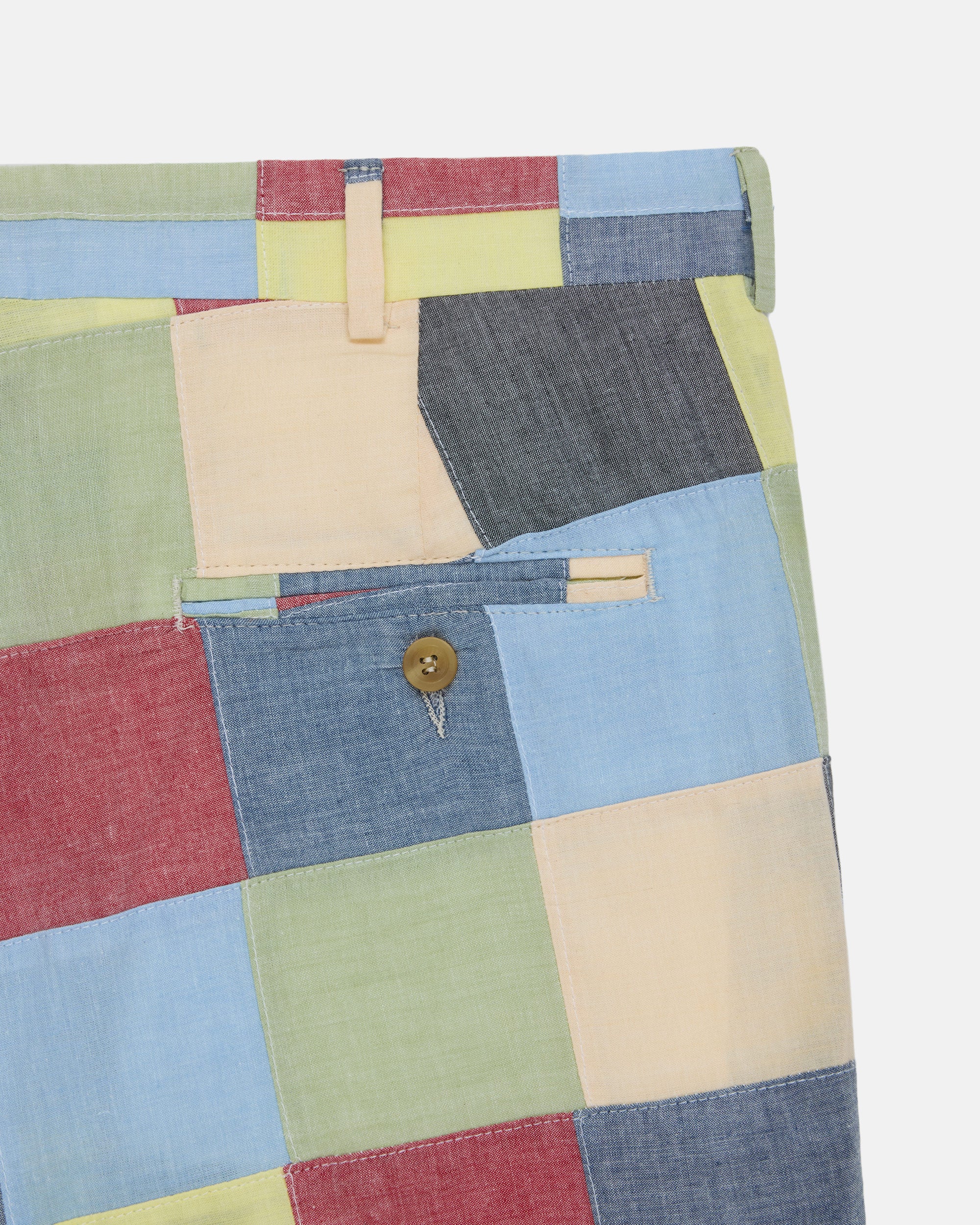 Made-in-USA Patchwork Cotton Chambray Shorts