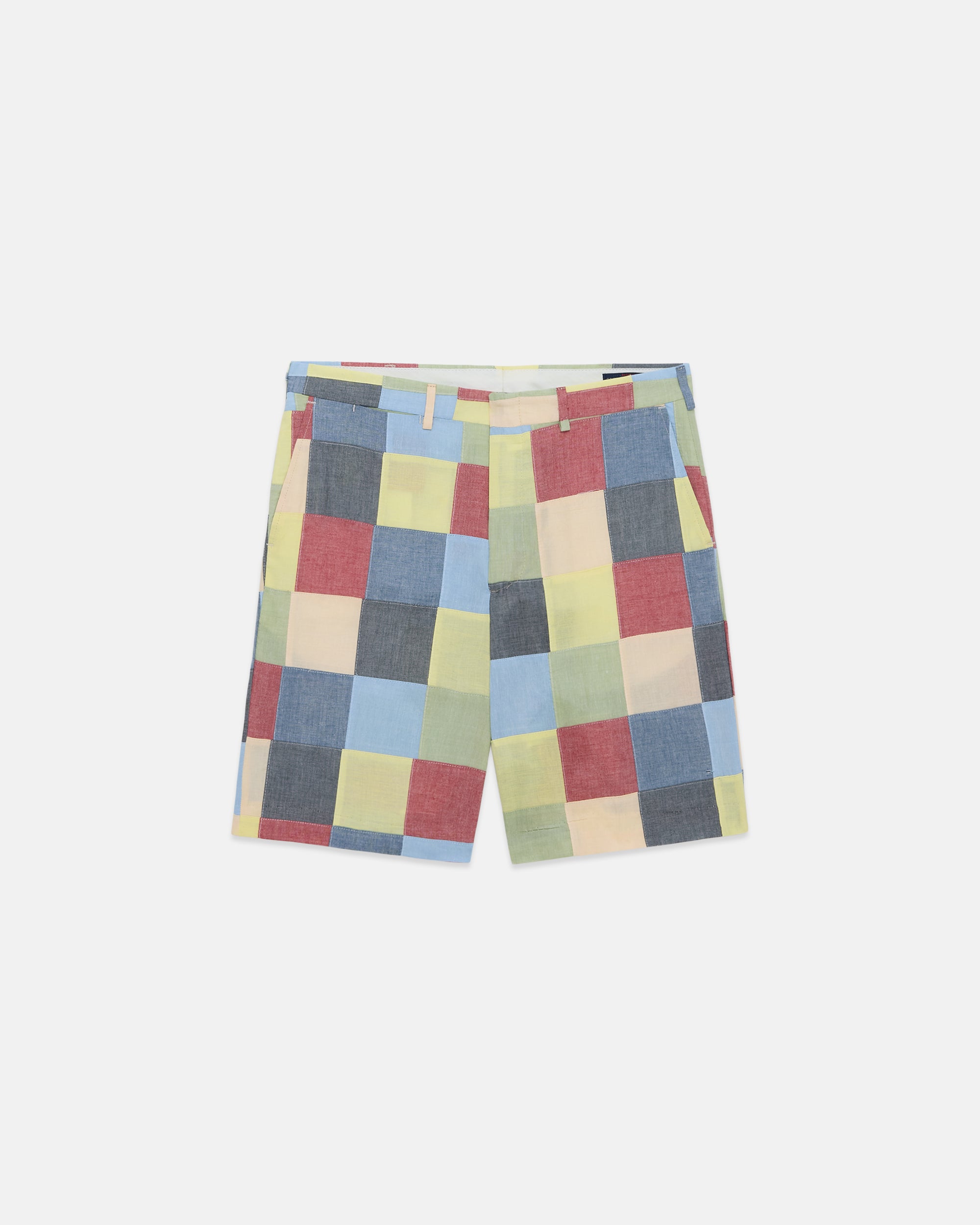 Made-in-USA Patchwork Cotton Chambray Shorts