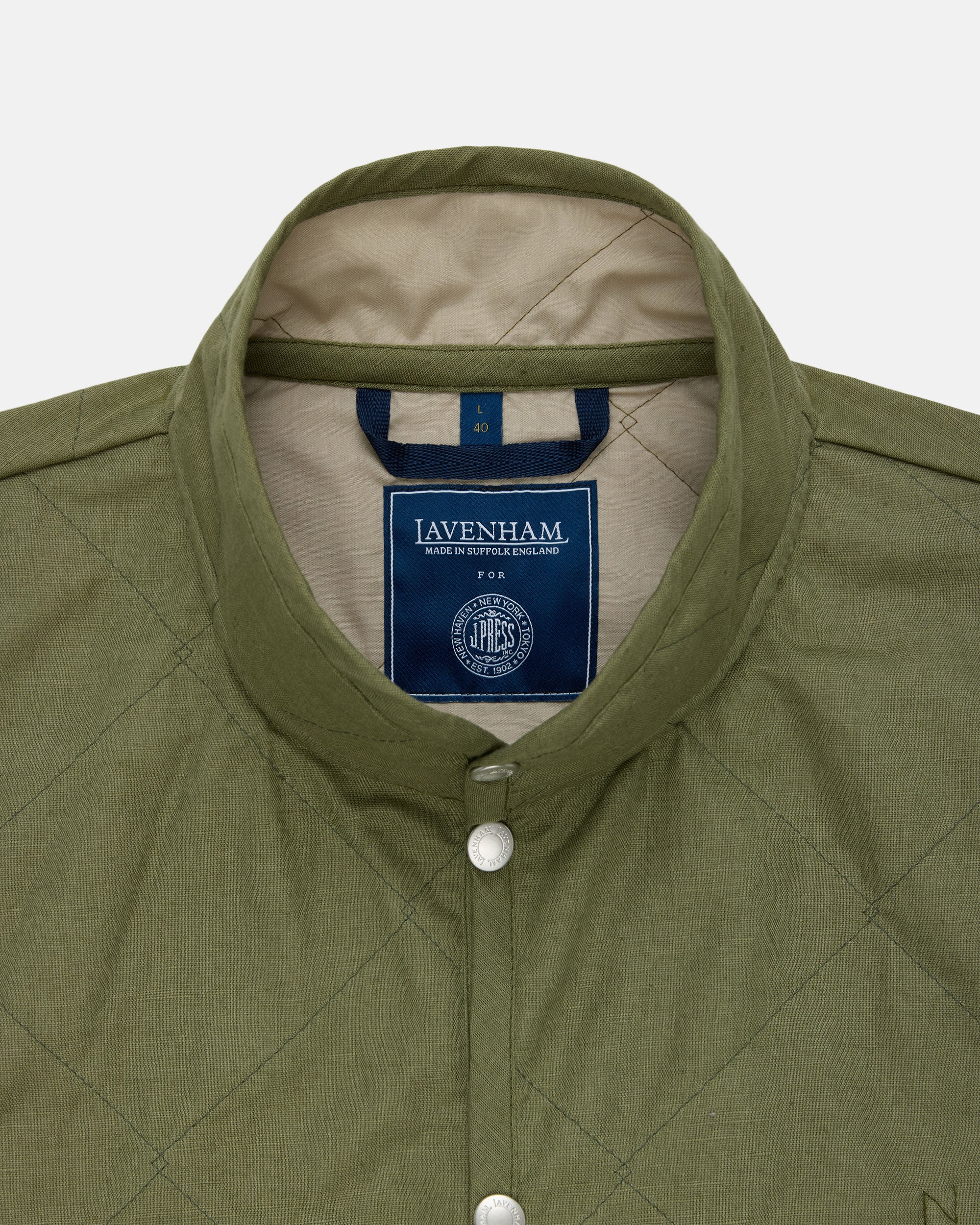 Made-in-England Lavenham Khaki Mickfield Linen/Cotton Quilted Gilet