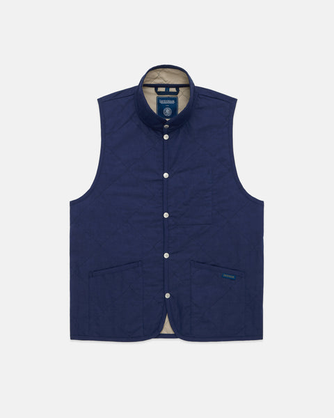 Made-in-England Lavenham Navy Mickfield Linen/Cotton Quilted Gilet
