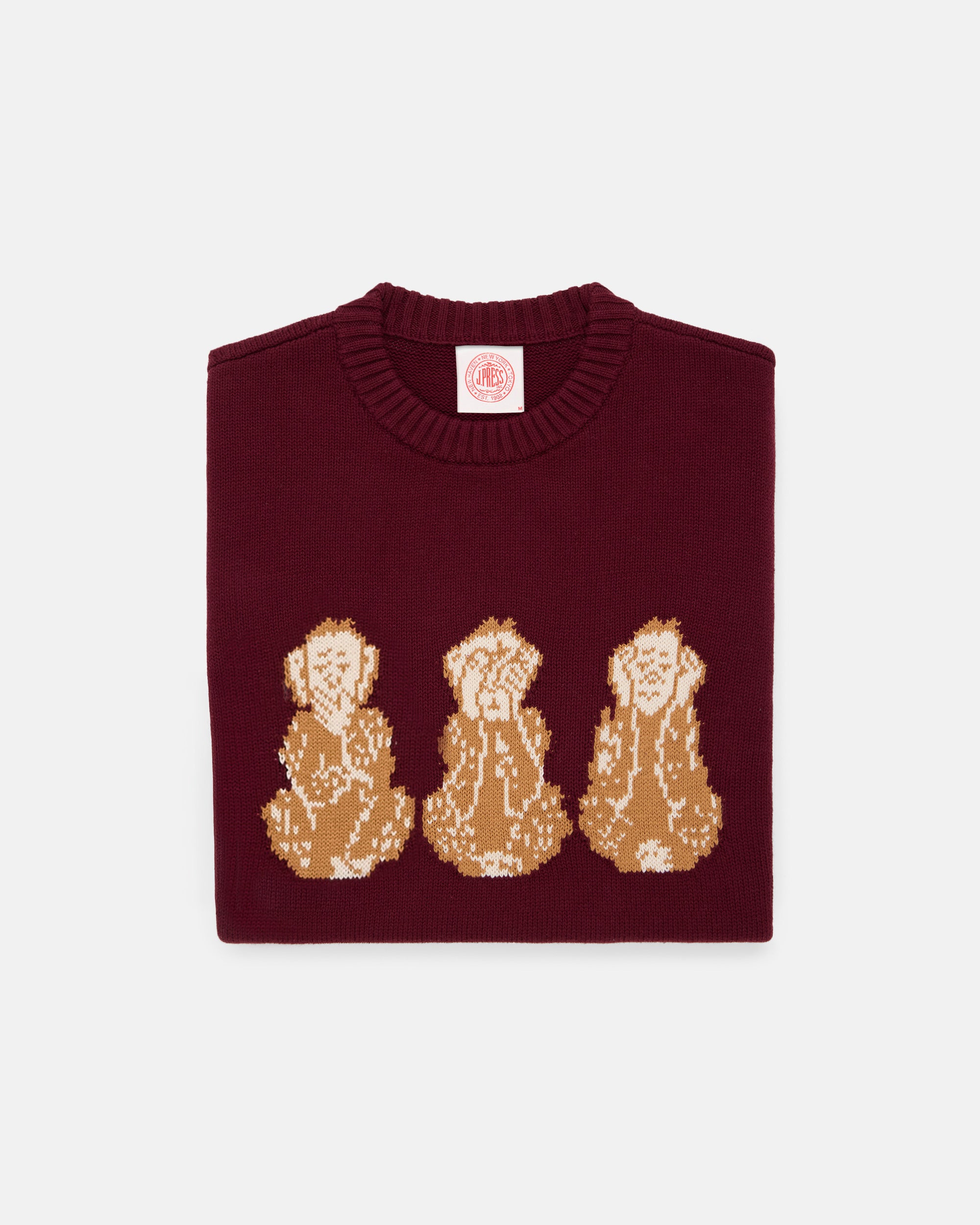 Three Wise Monkeys Intarsia Knit Cotton Sweater