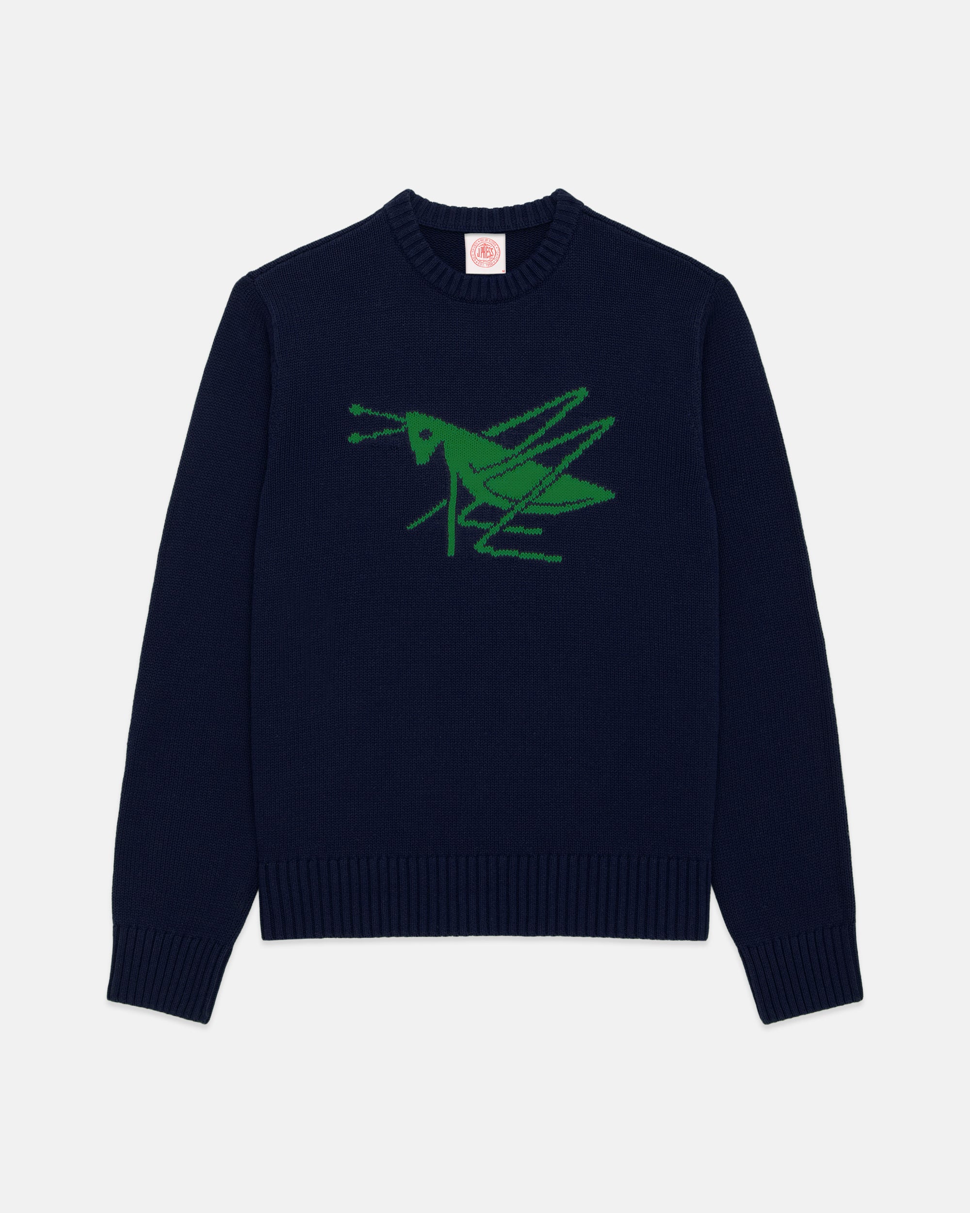 Grasshopper Club Intarsia Knit Cotton Sweater