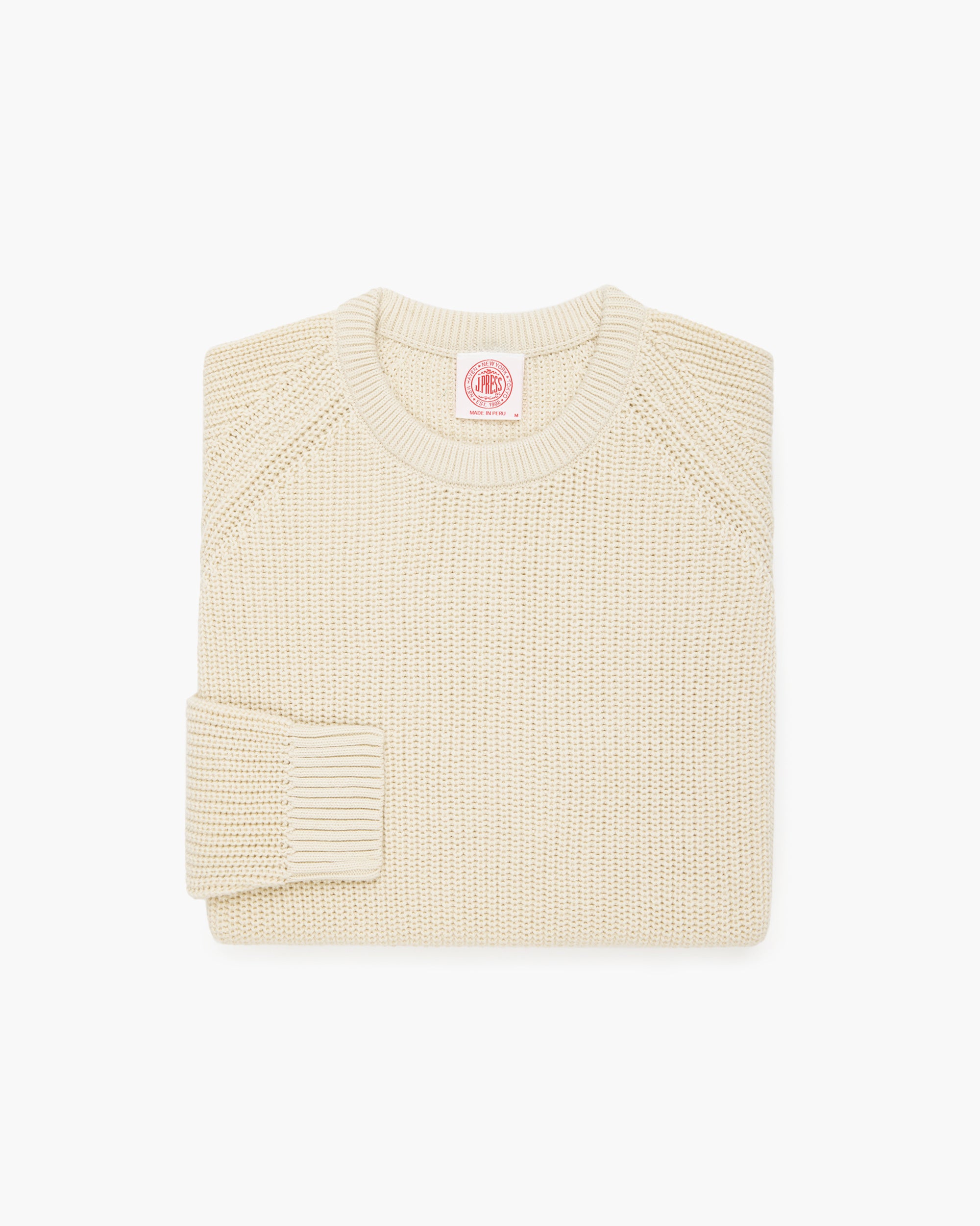 Off White Shaker Knit Cotton Crew Neck Sweater