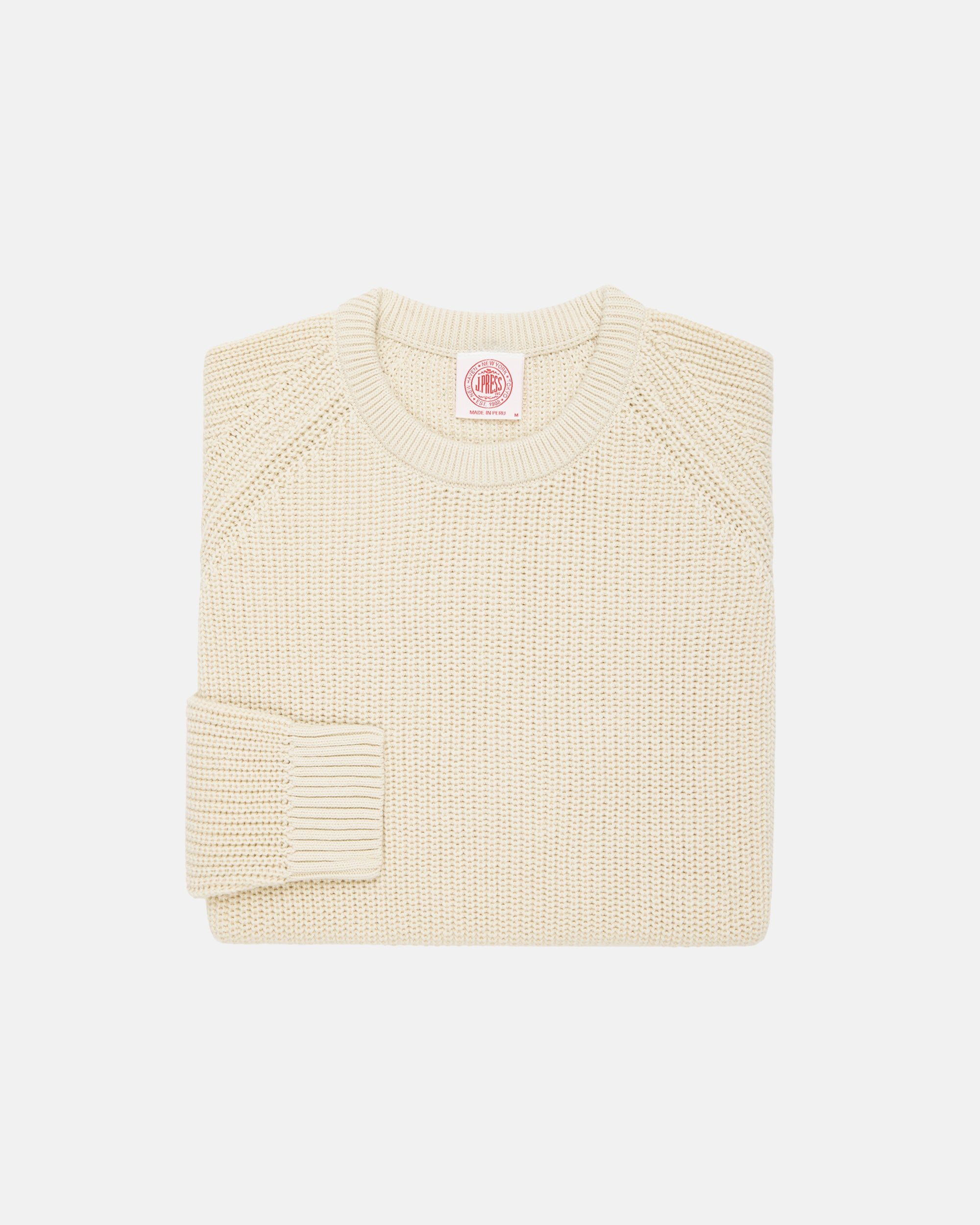 Off White Shaker Knit Cotton Crew Neck Sweater