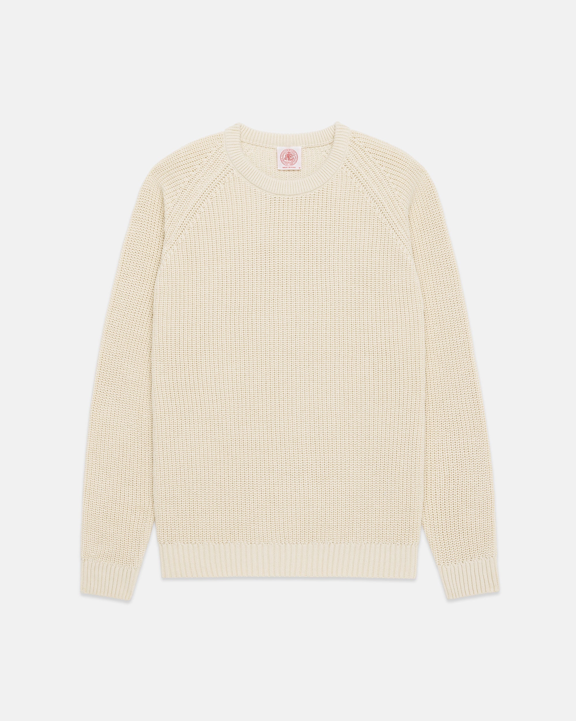 Off White Shaker Knit Cotton Crew Neck Sweater