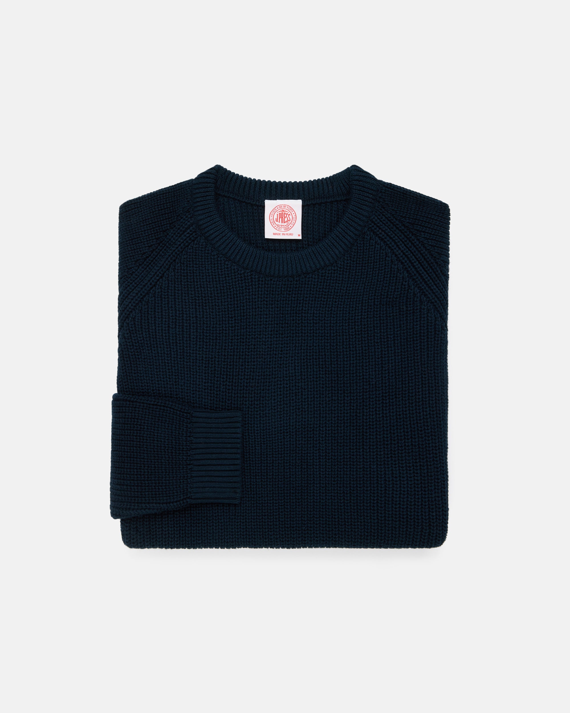 Navy Shaker Knit Cotton Crew Neck Sweater