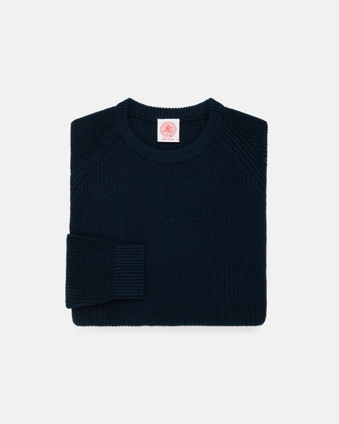 Navy Shaker Knit Cotton Crew Neck Sweater