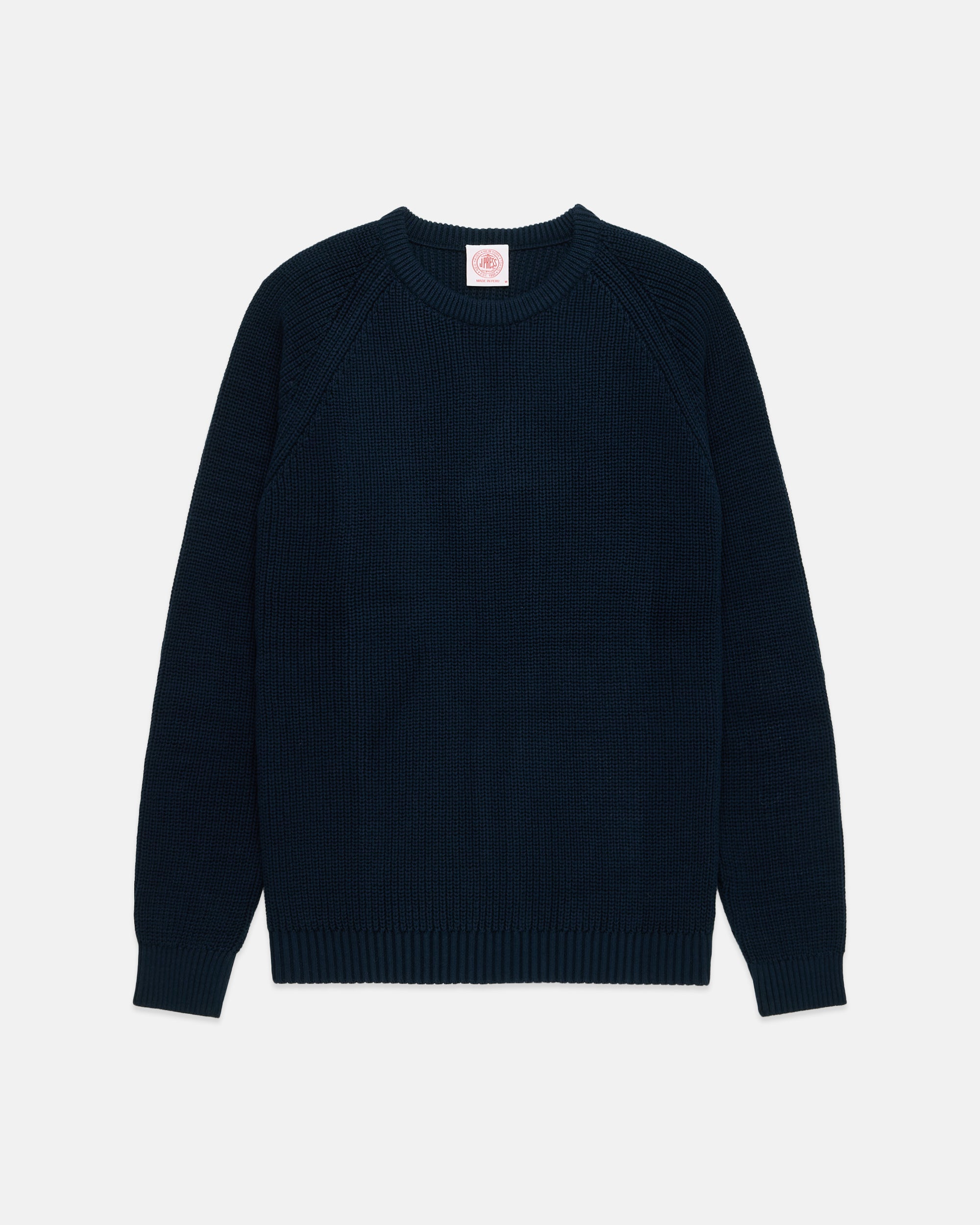 Navy Shaker Knit Cotton Crew Neck Sweater