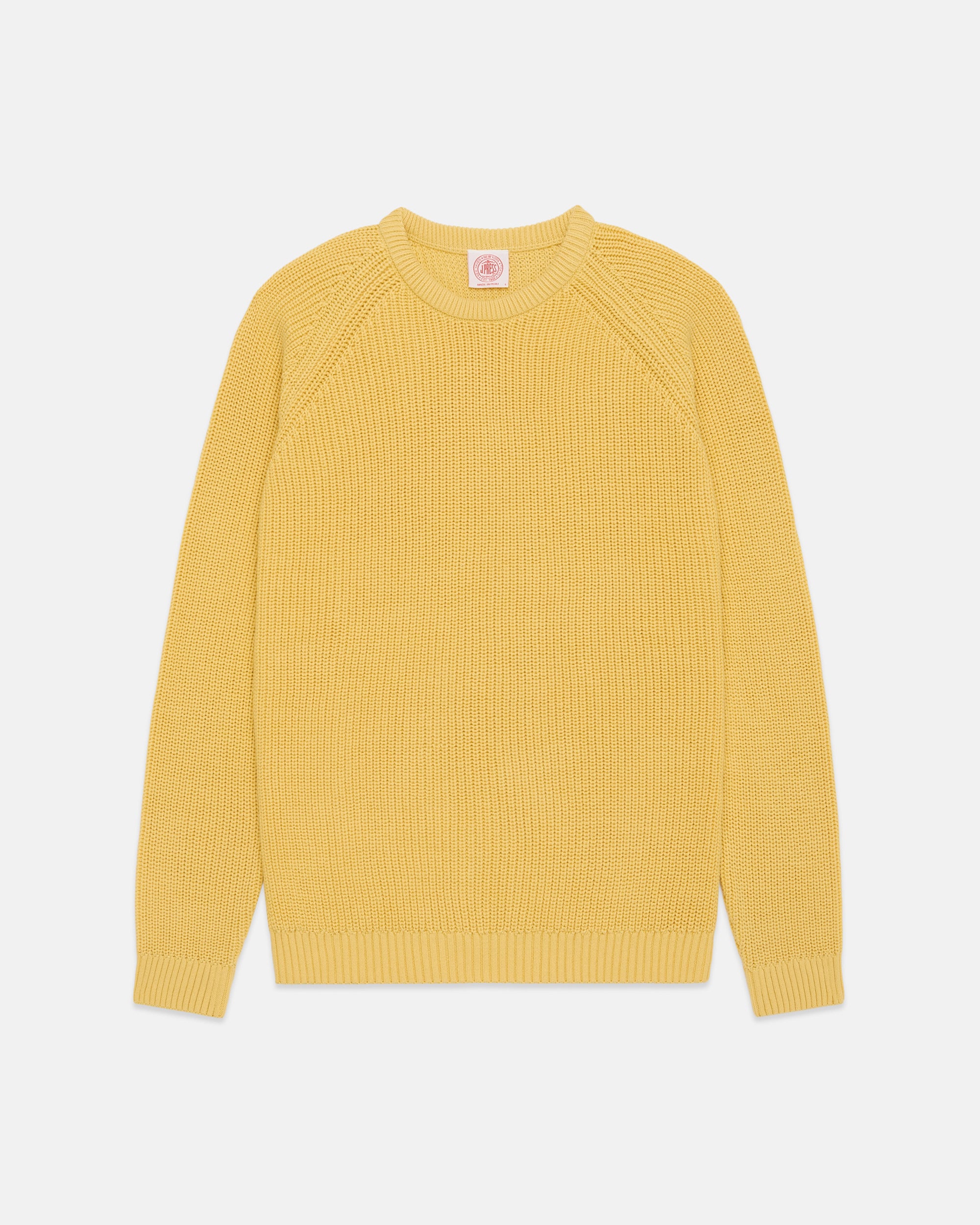 Yellow Shaker Knit Cotton Crew Neck Sweater - Trim Fit