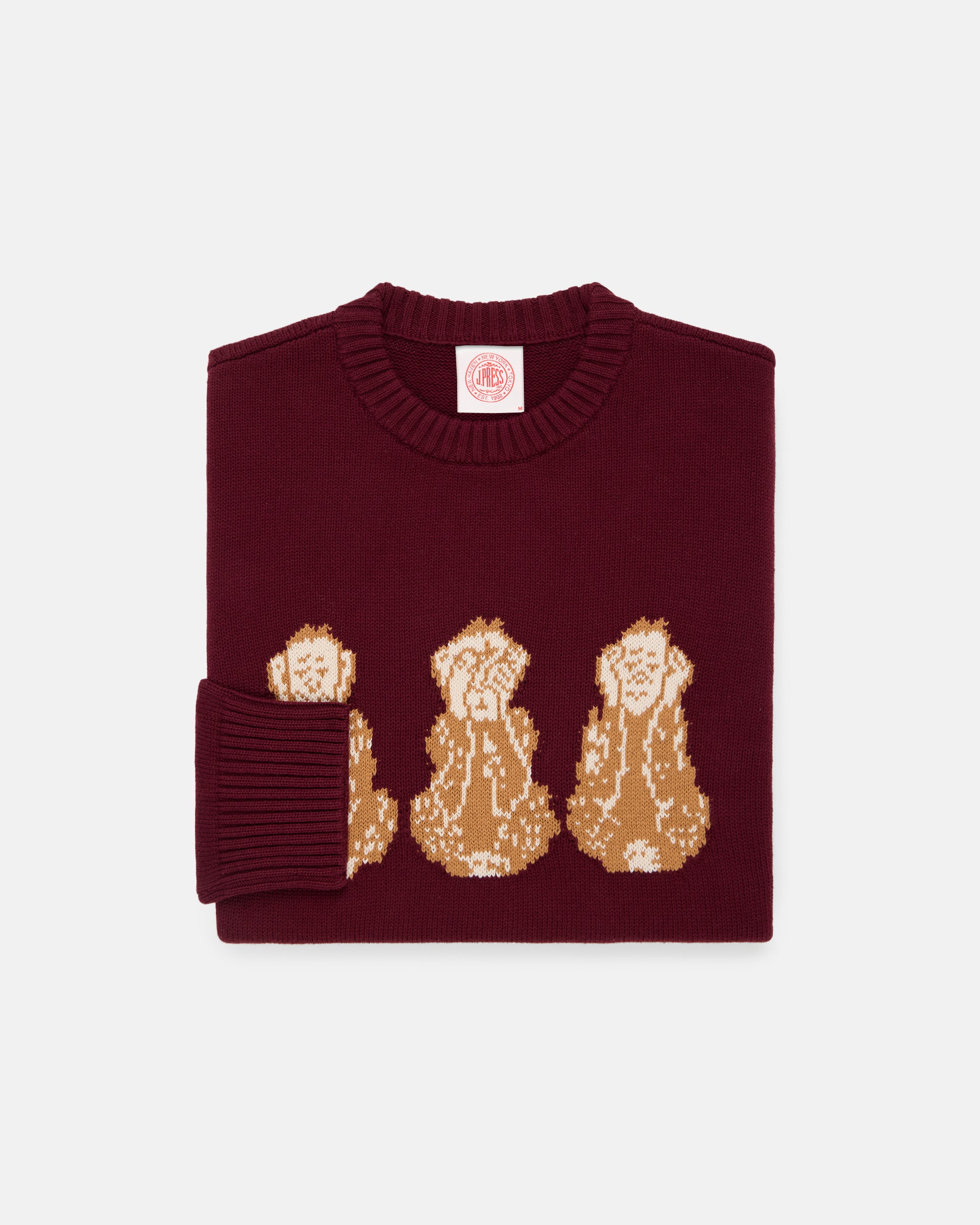 3 Monkeys Intarsia Knit Cotton Sweater