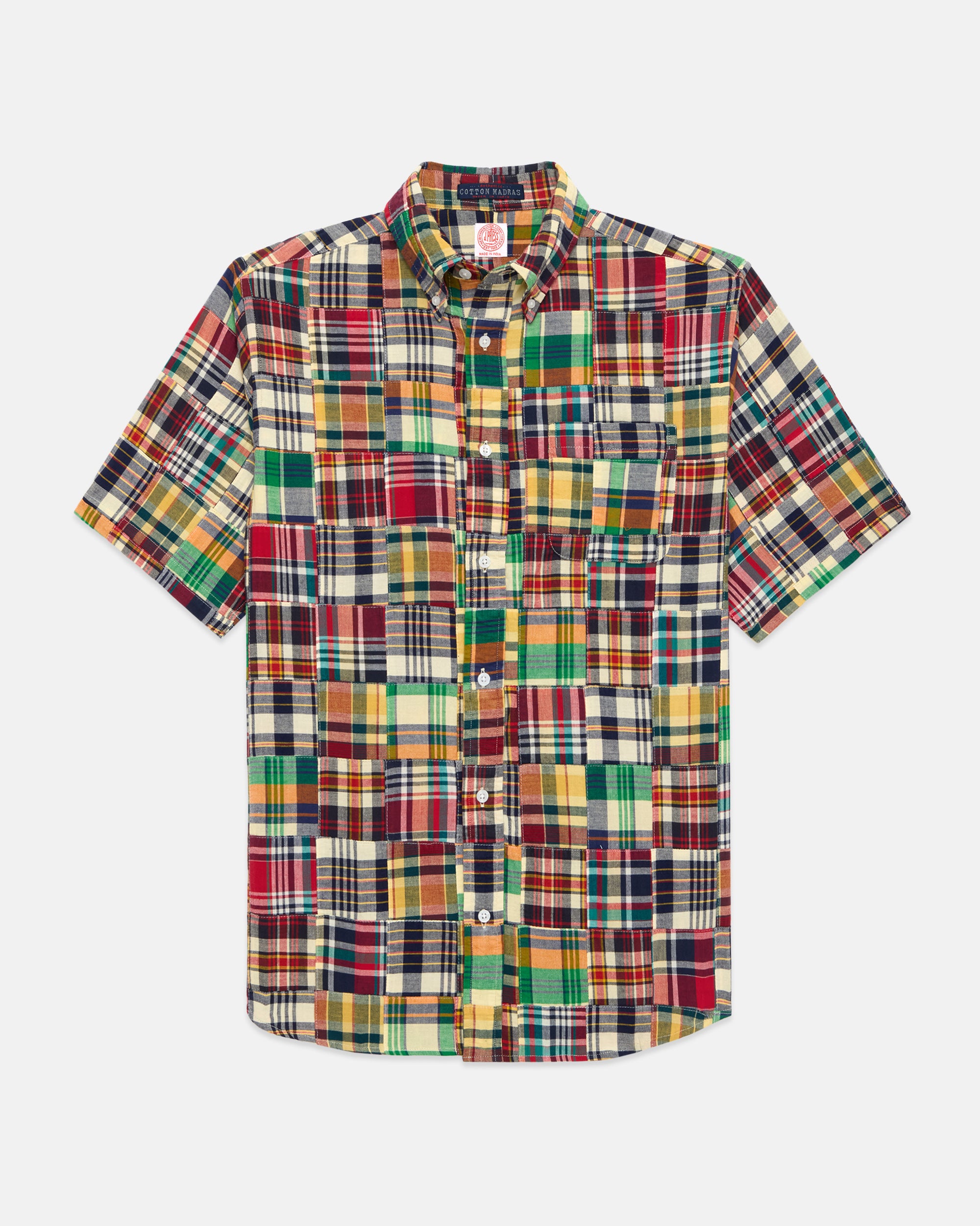 Patchwork Madras Button Down Short Sleeve Shirt - Classic Fit