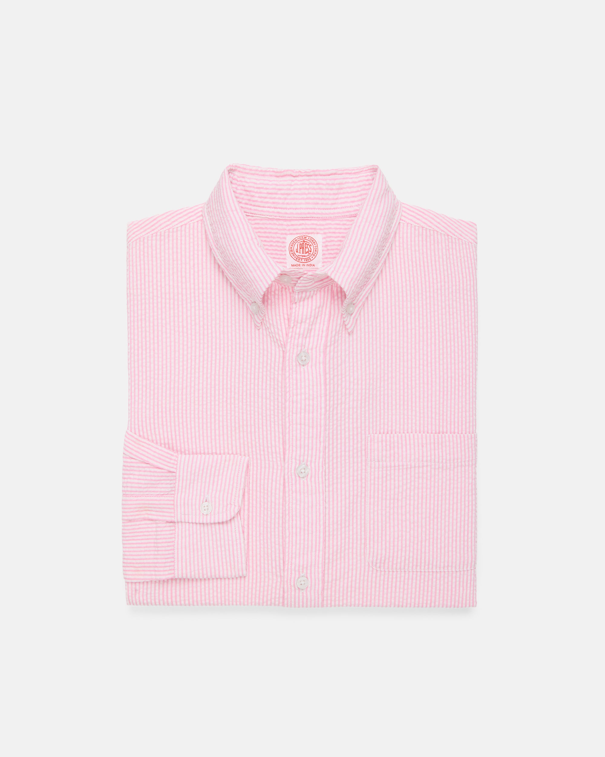 Pink & White Stripe Seersucker Sport Shirt - Classic Fit