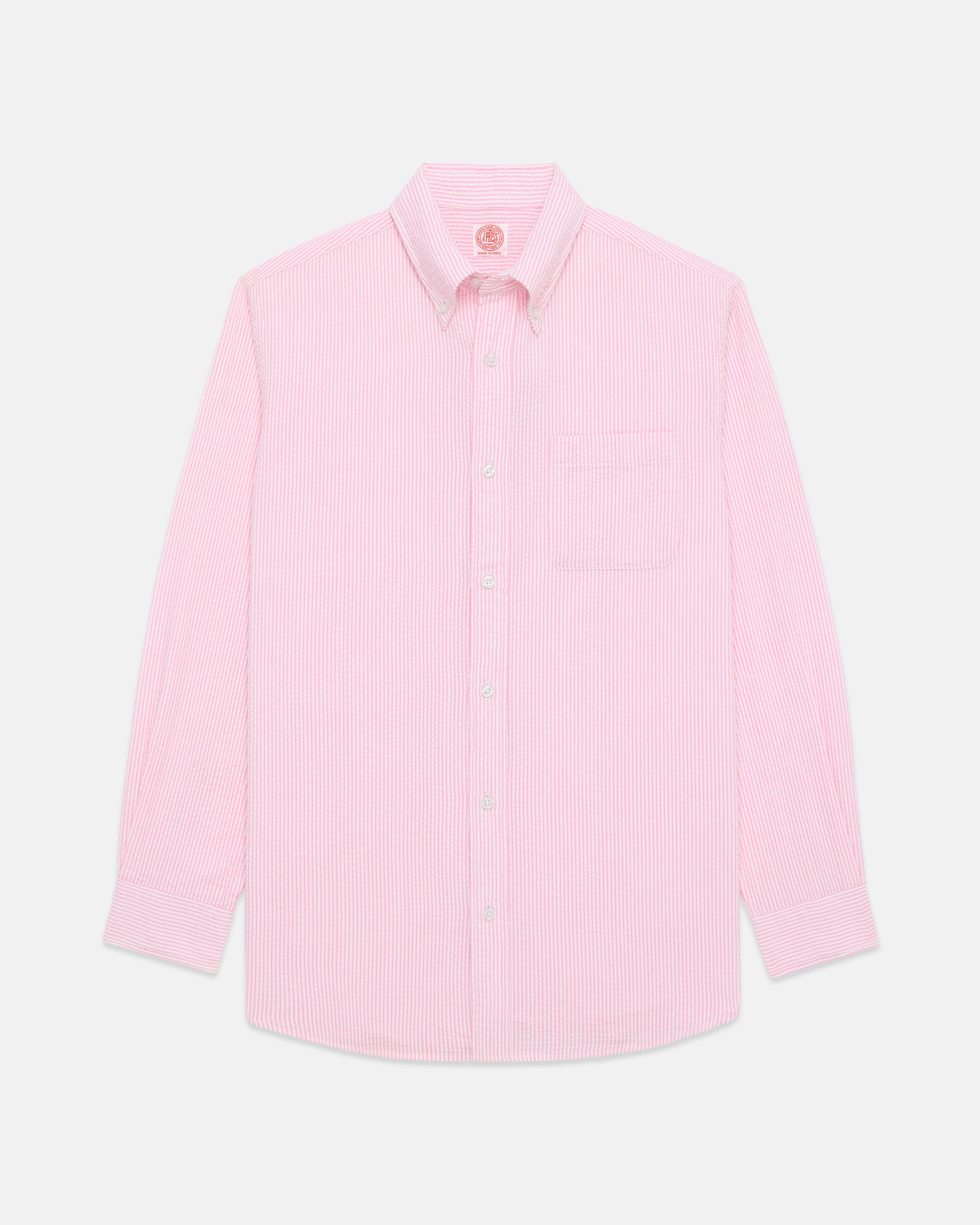 Pink & White Stripe Seersucker Sport Shirt - Classic Fit
