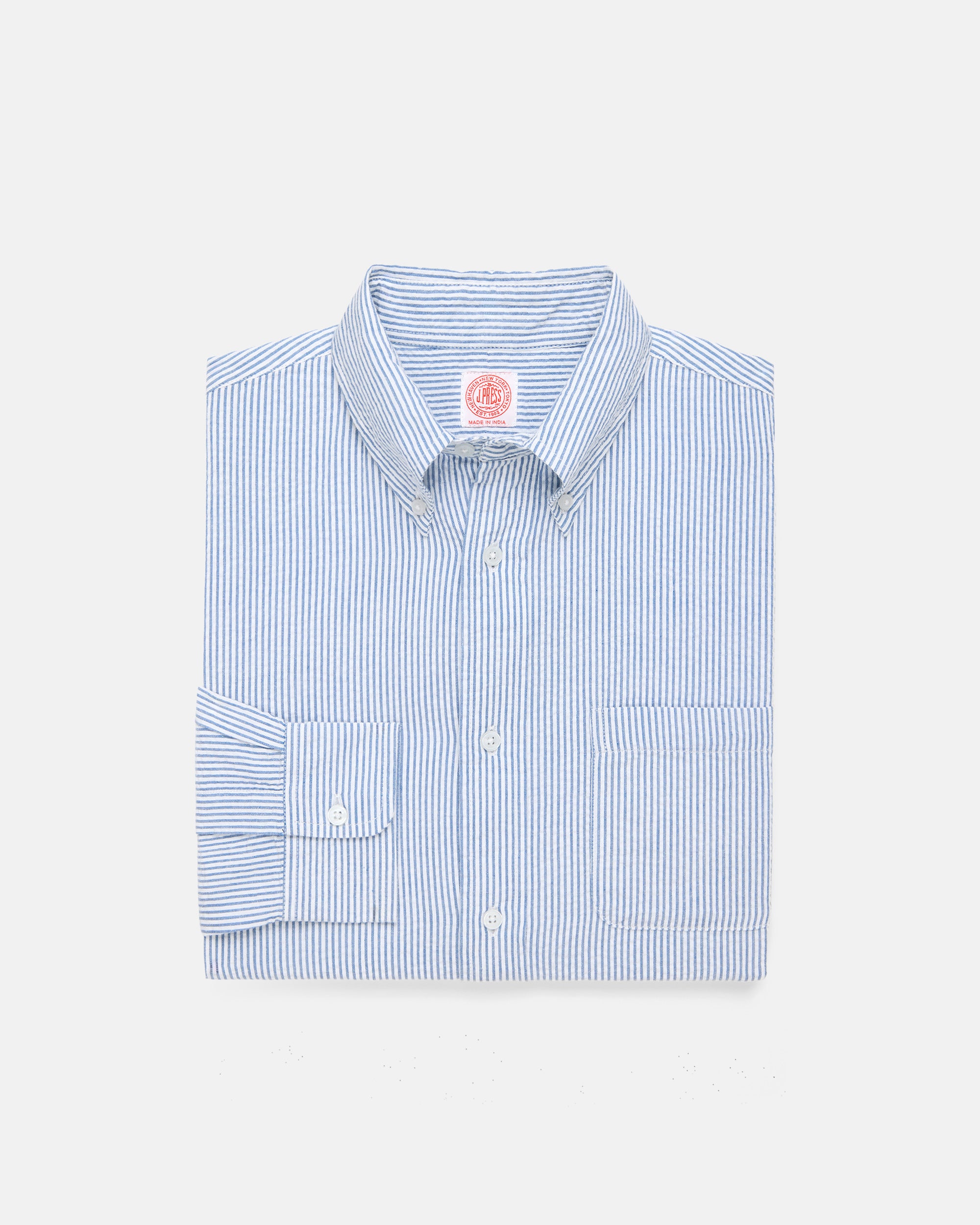 Blue & White Stripe Seersucker Sport Shirt - Classic Fit