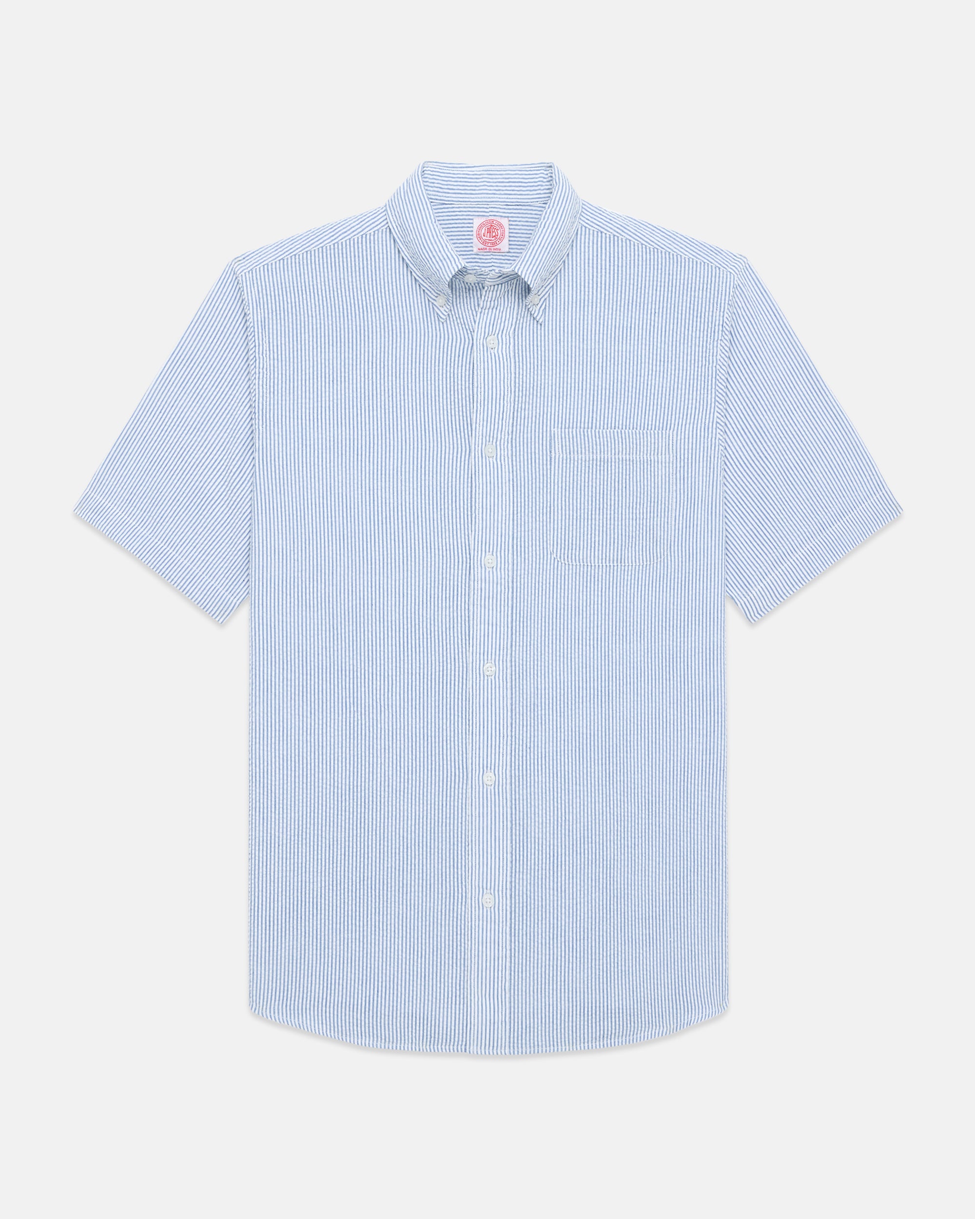 Blue & White Seersucker Short Sleeve Shirt - Classic Fit