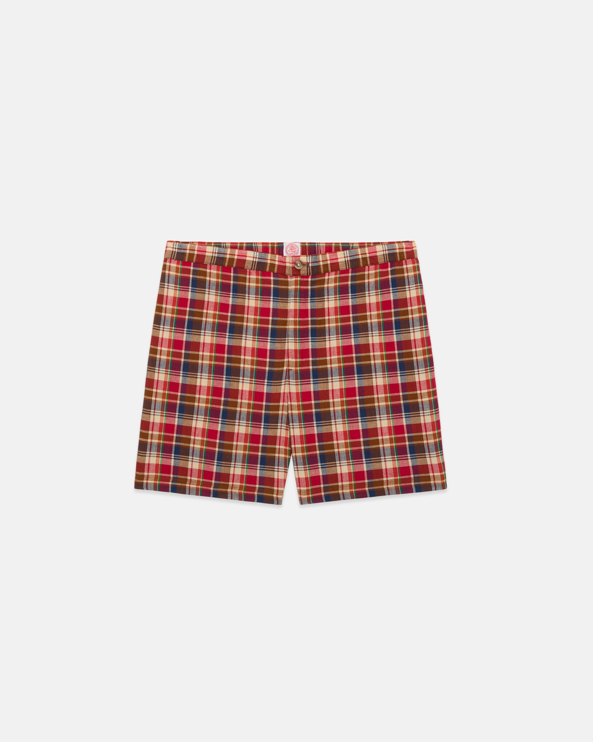 Red, Navy & Tan Authentic Madras Swim Trunks