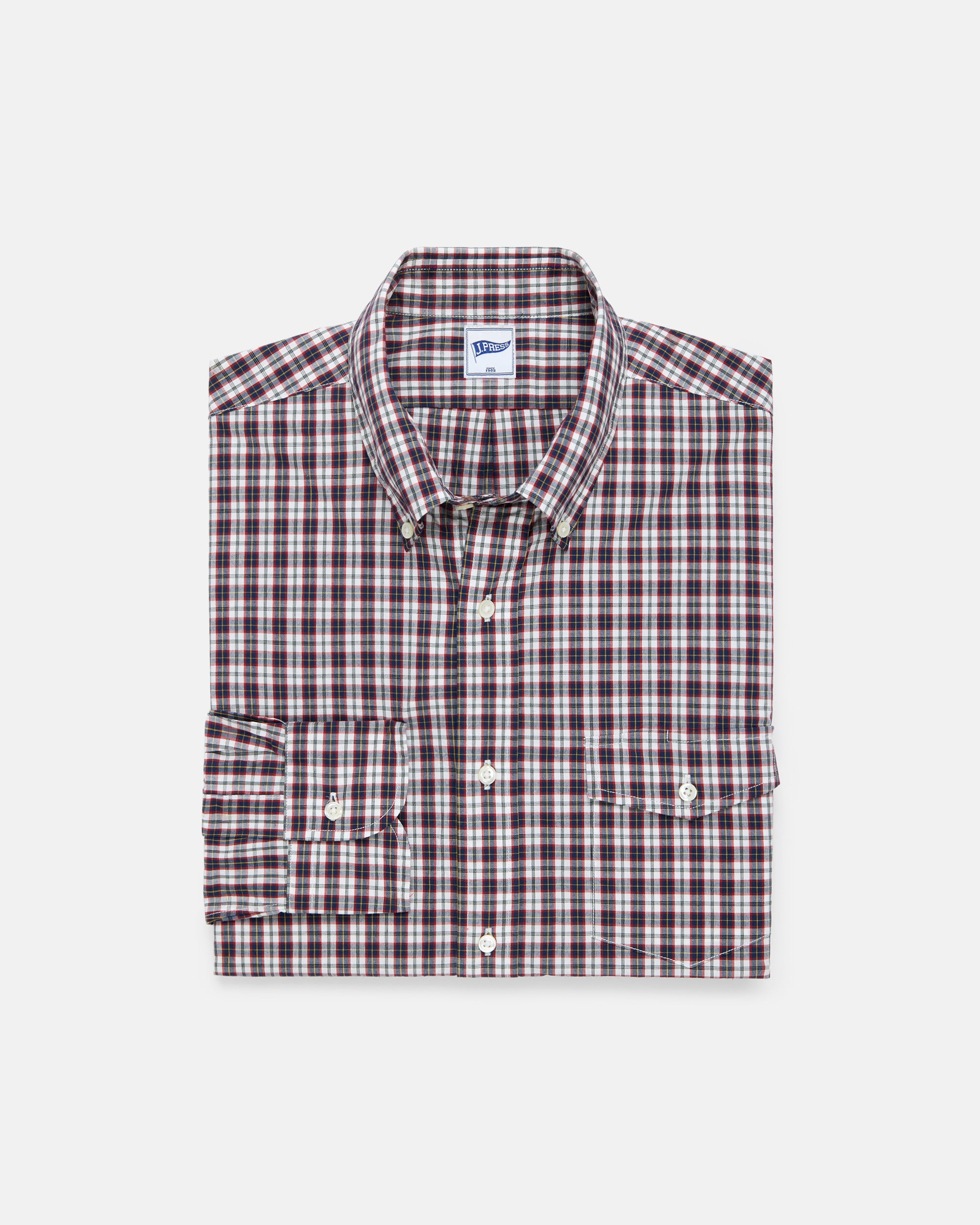 Navy & White Mini-check Sport Shirt - Trim Fit