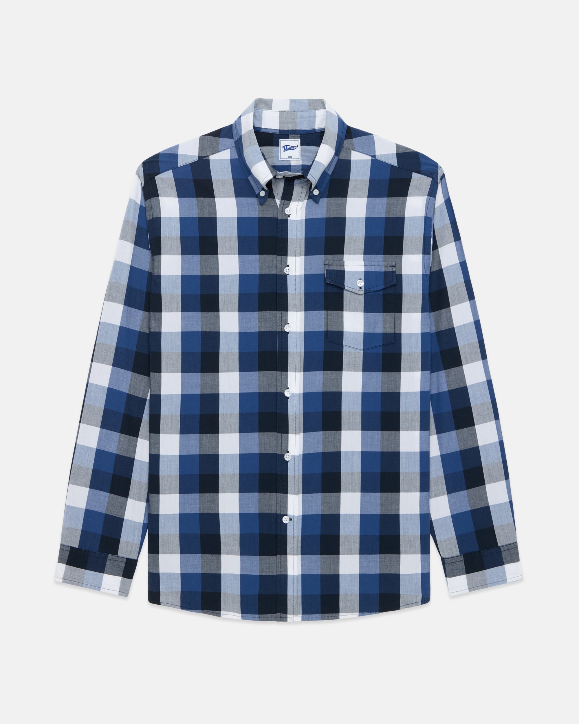 Blue Large Check Long Sleeve Sport Shirt