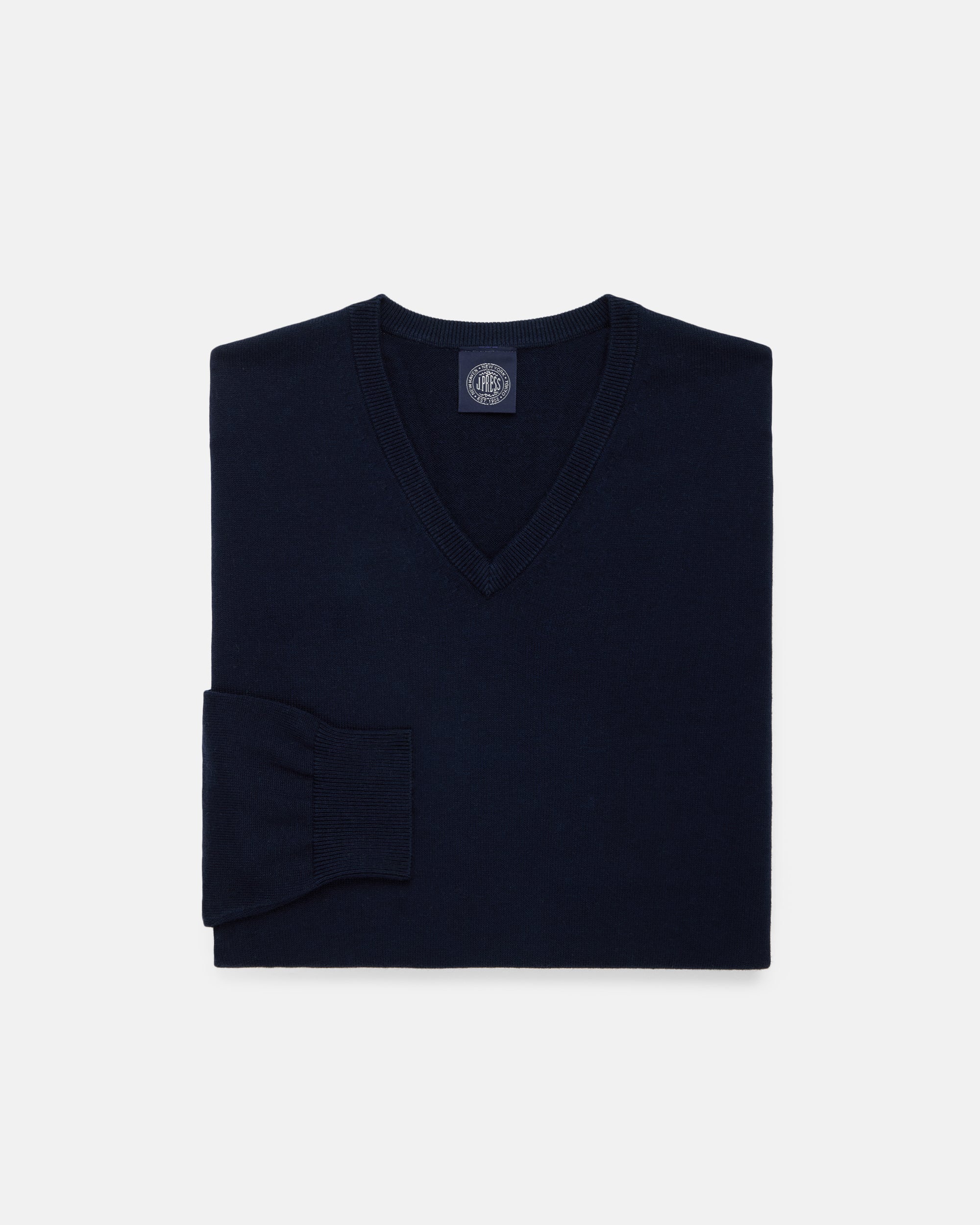 Navy Cotton-Cashmere V-Neck Sweater
