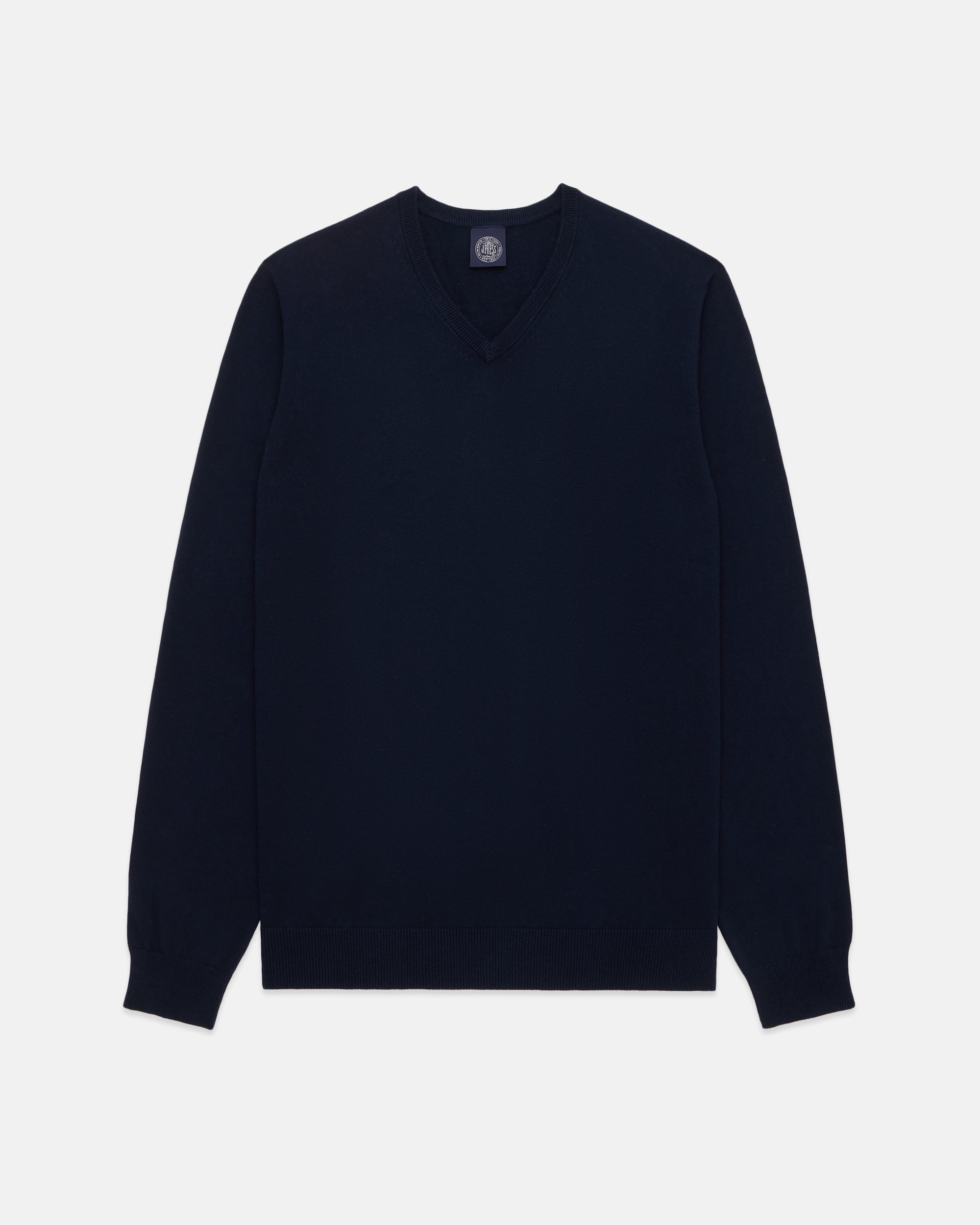 Navy Cotton-Cashmere V-Neck Sweater