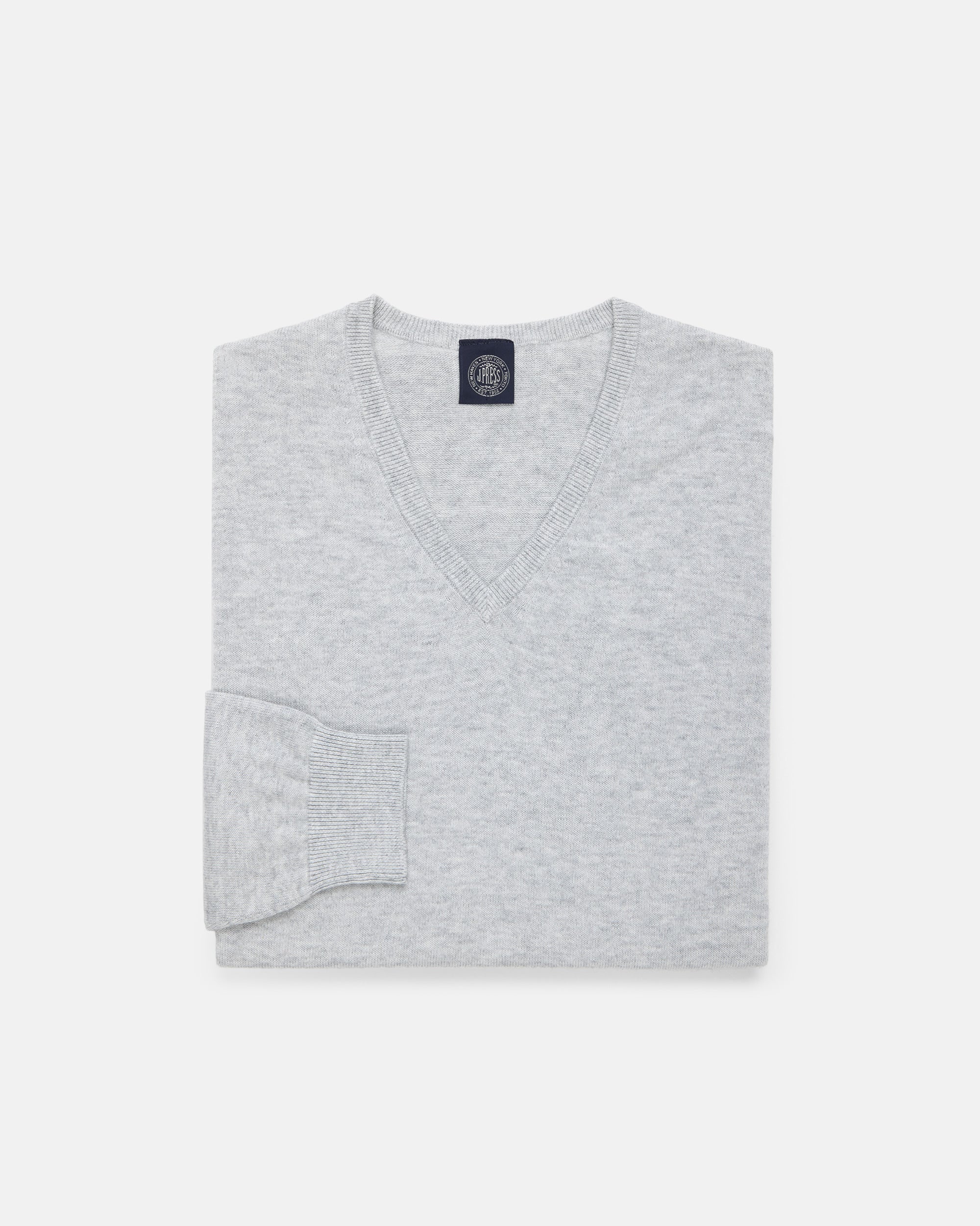 Light Grey Cotton-Cashmere V-Neck Sweater