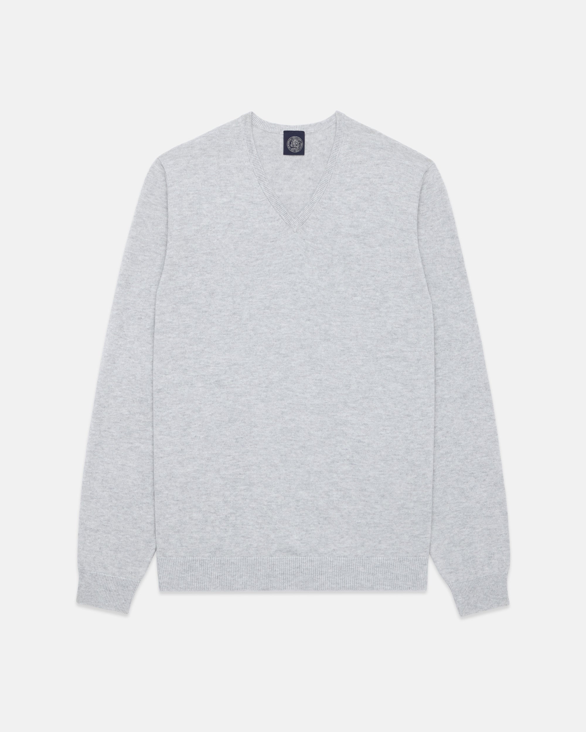 Light Grey Cotton-Cashmere V-Neck Sweater
