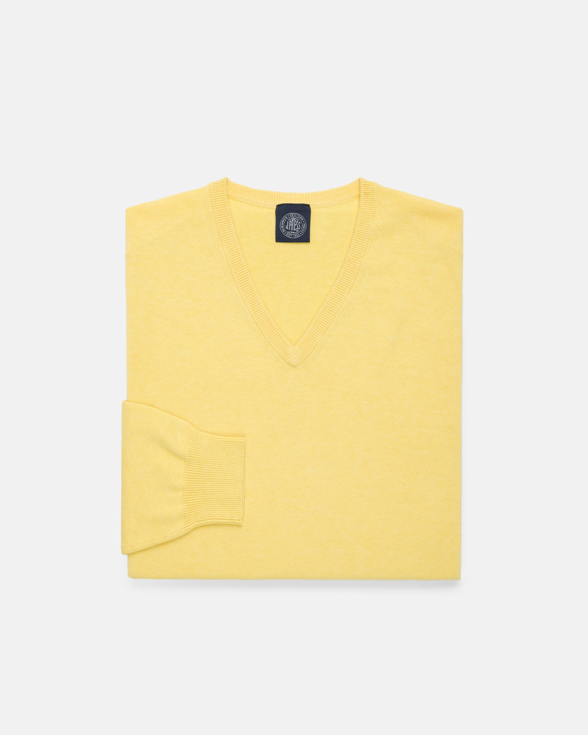 Yellow Cotton-Cashmere V-Neck Sweater - Trim Fit