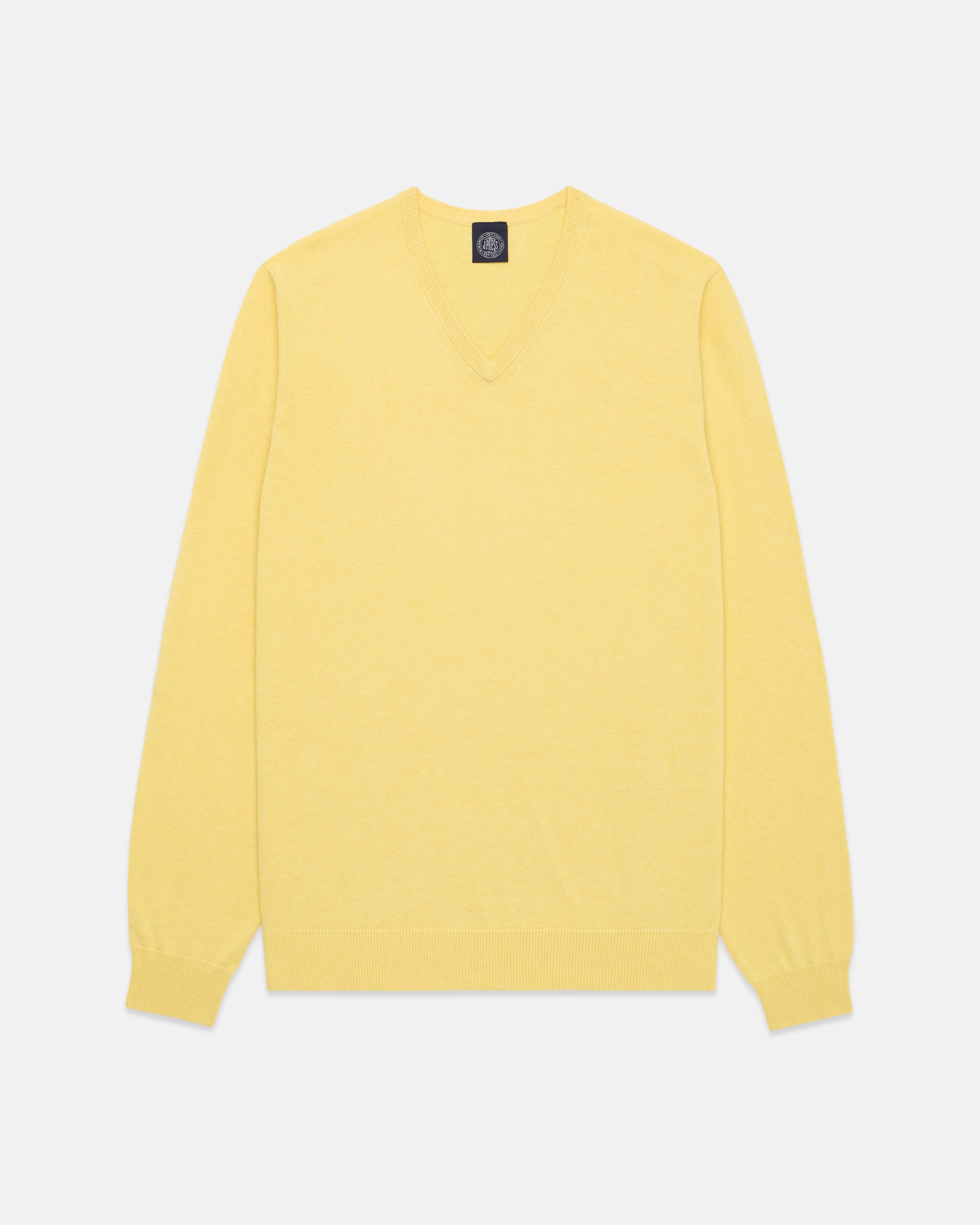 Yellow Cotton-Cashmere V-Neck Sweater - Trim Fit
