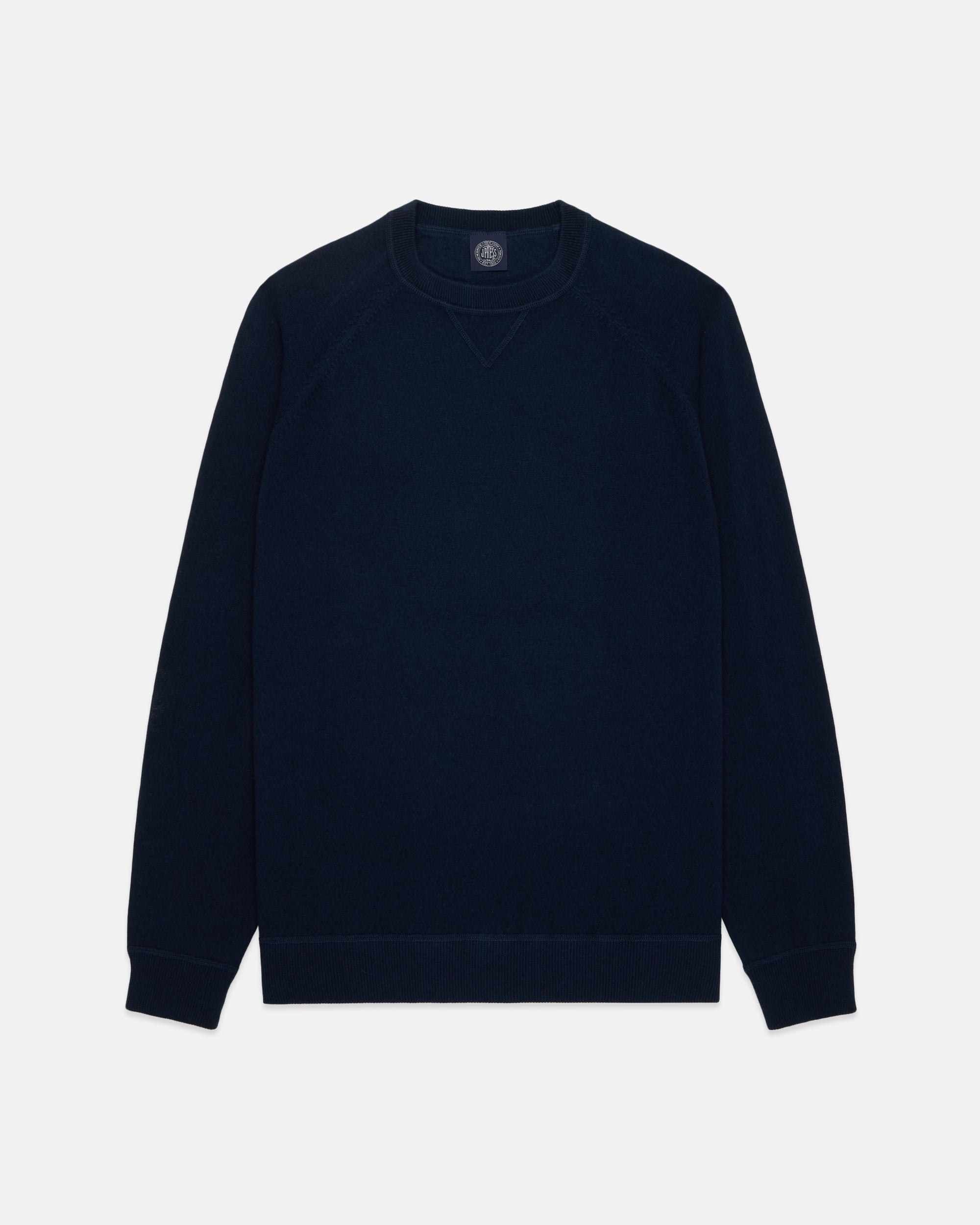 Navy Cotton/Wool Crewneck Sweatshirt - Trim Fit