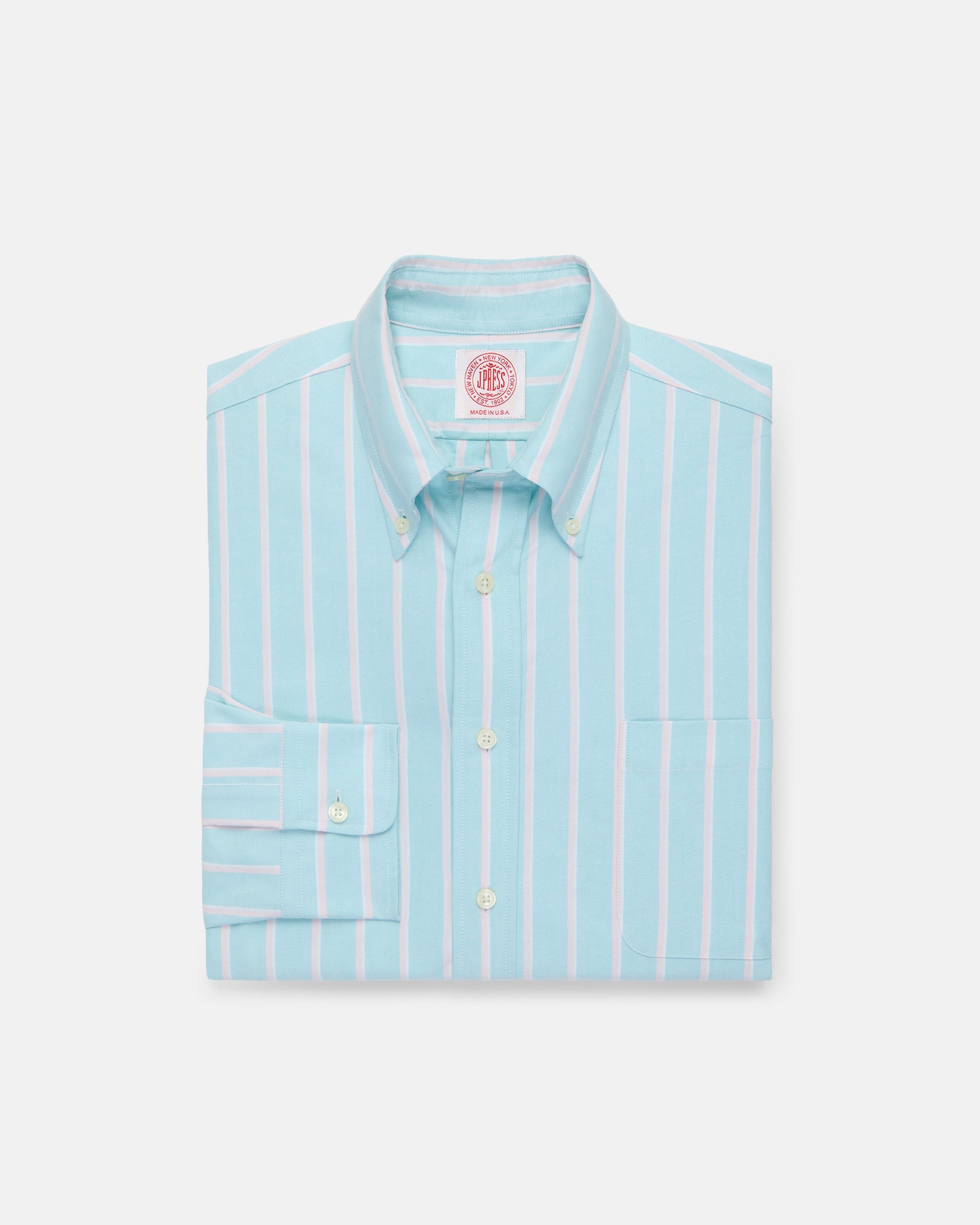 Made-in-USA Mint & Pink Stripe Oxford Cloth Sport Shirt - Classic Fit