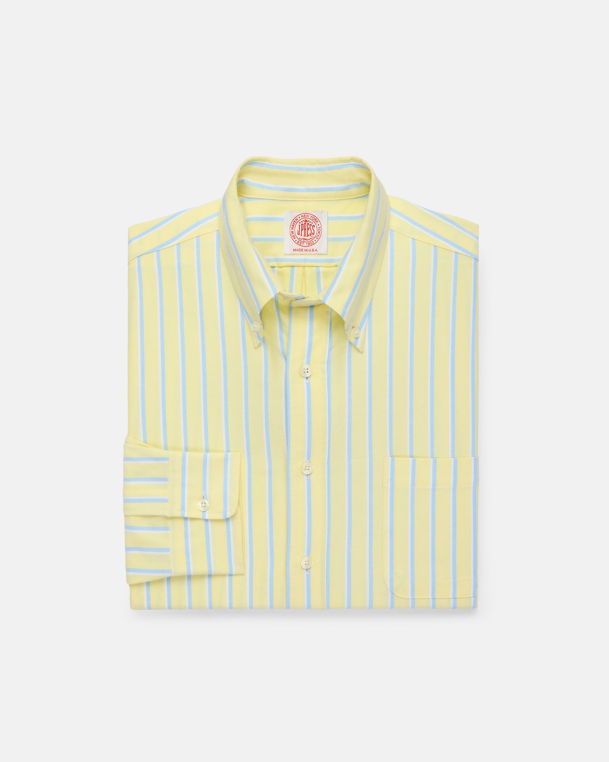 Made-in-USA Yellow, Blue & White Stripe Oxford Cloth Sport Shirt - Classic Fit