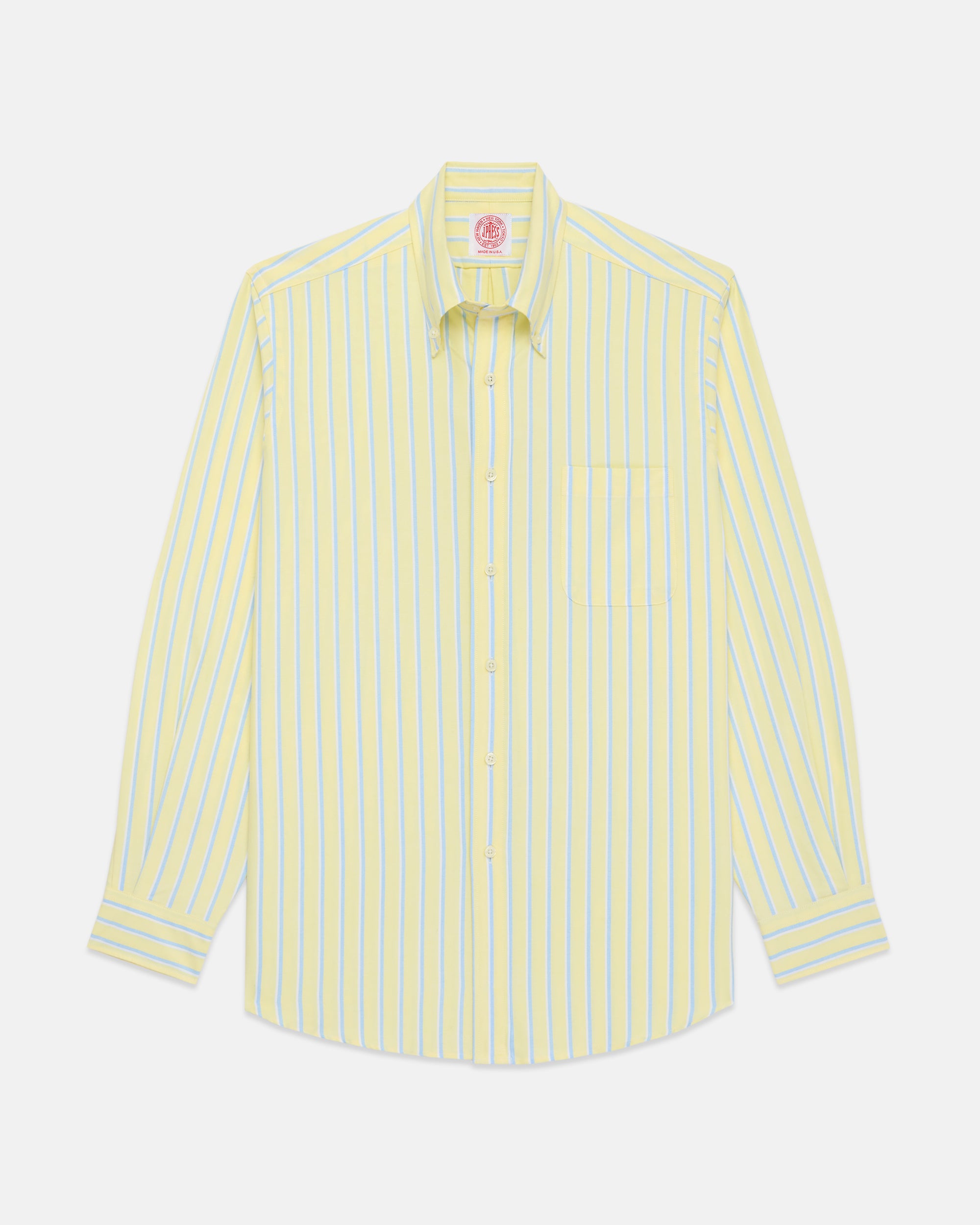 Made-in-USA Yellow, Blue & White Stripe Oxford Cloth Sport Shirt - Classic Fit