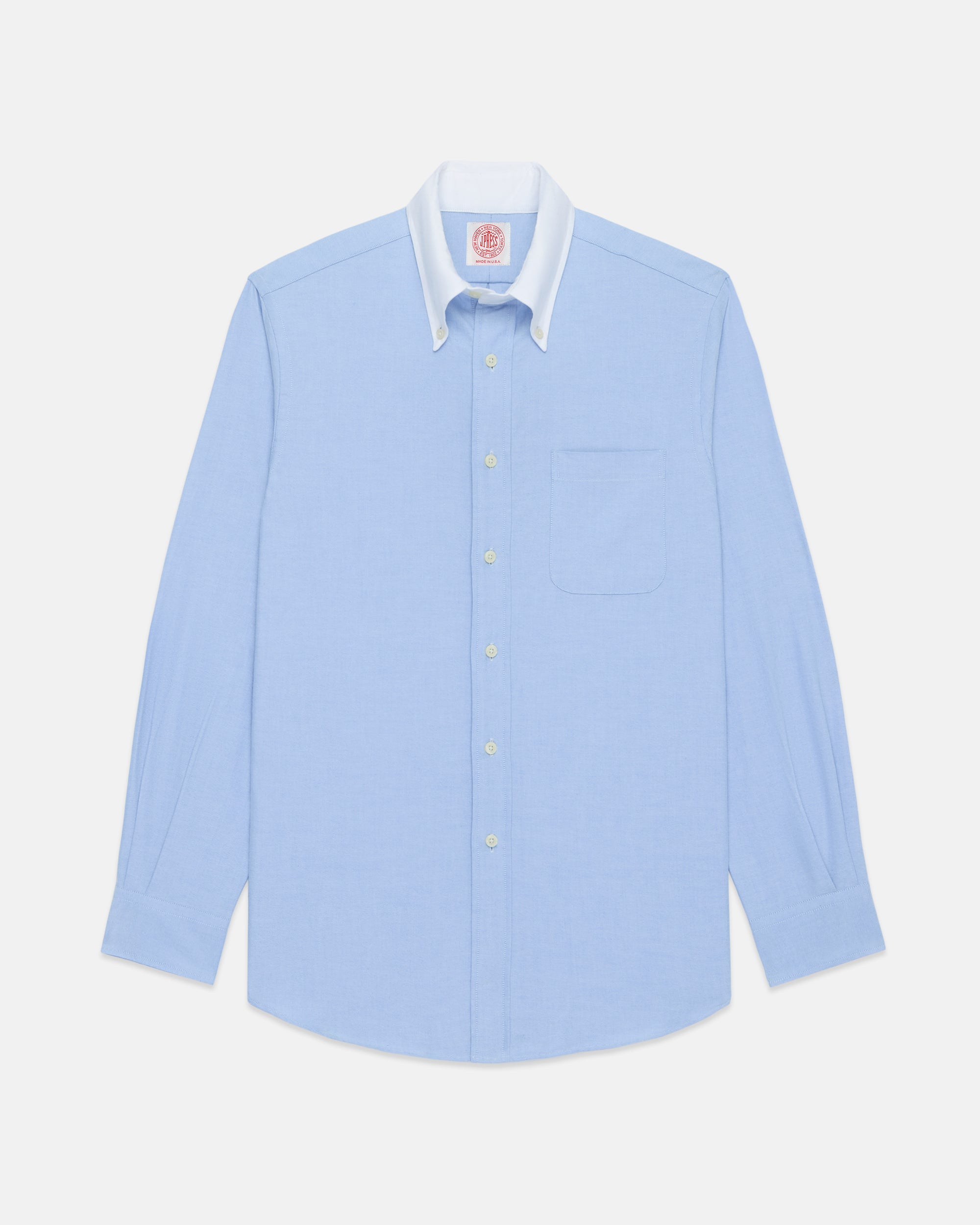Made-in-USA Blue Contrast Collar Oxford Cloth Sport Shirt - Regular Fi