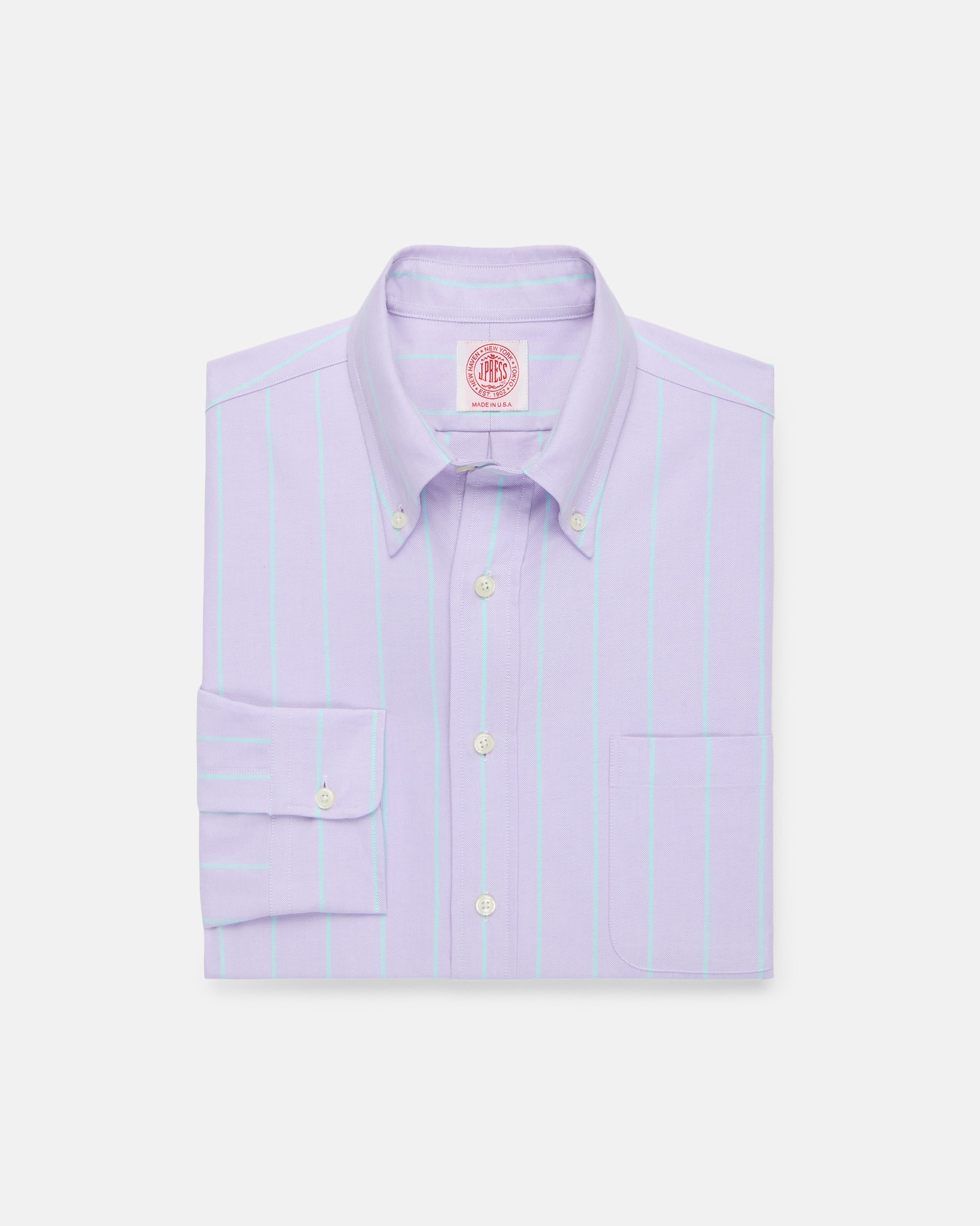 Made-in-USA Purple with Green Stripe Oxford Cloth Sport Shirt - Classic Fit