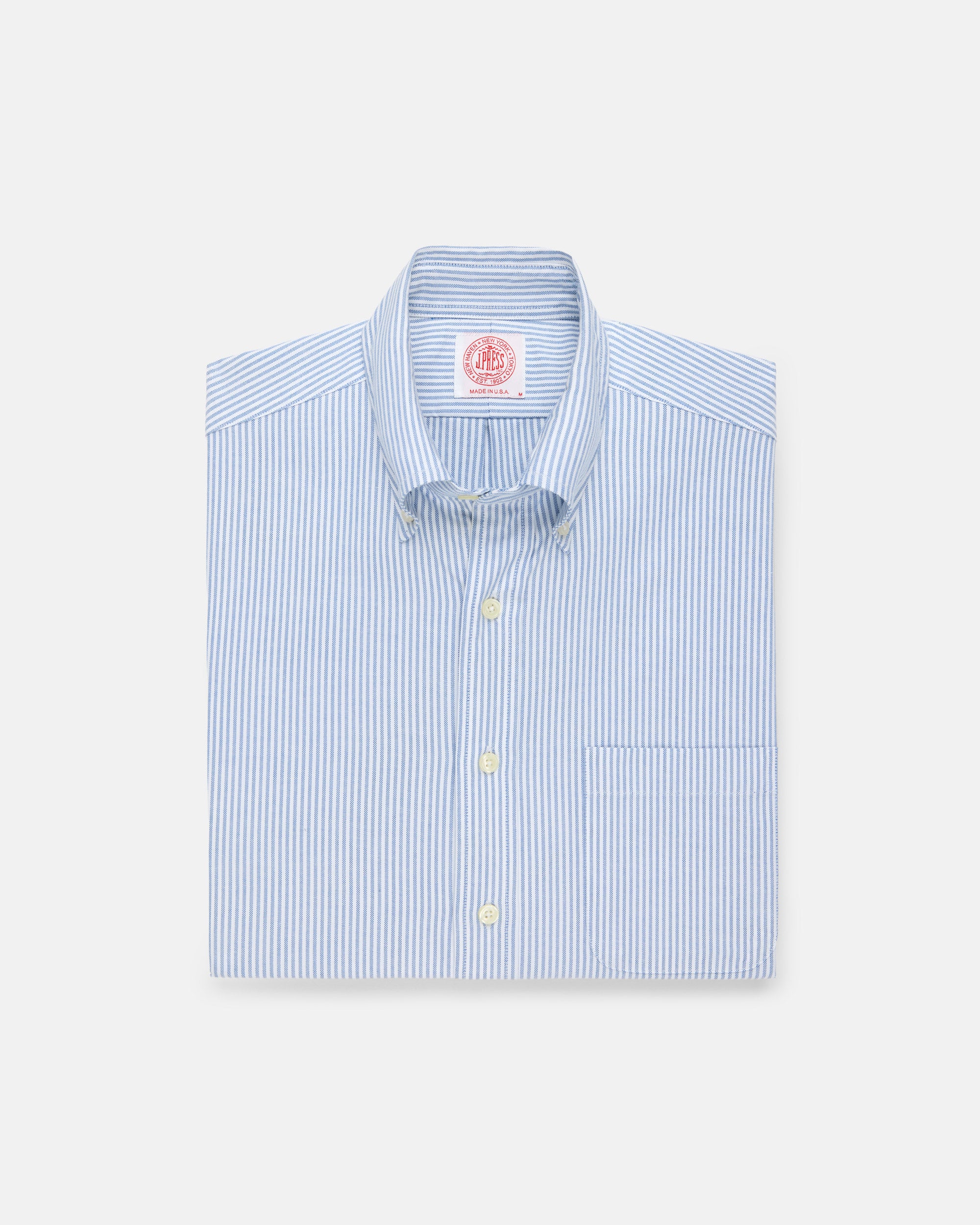 Made-in-USA Blue University Stripe Oxford Cloth Short Sleeve Sport Shi