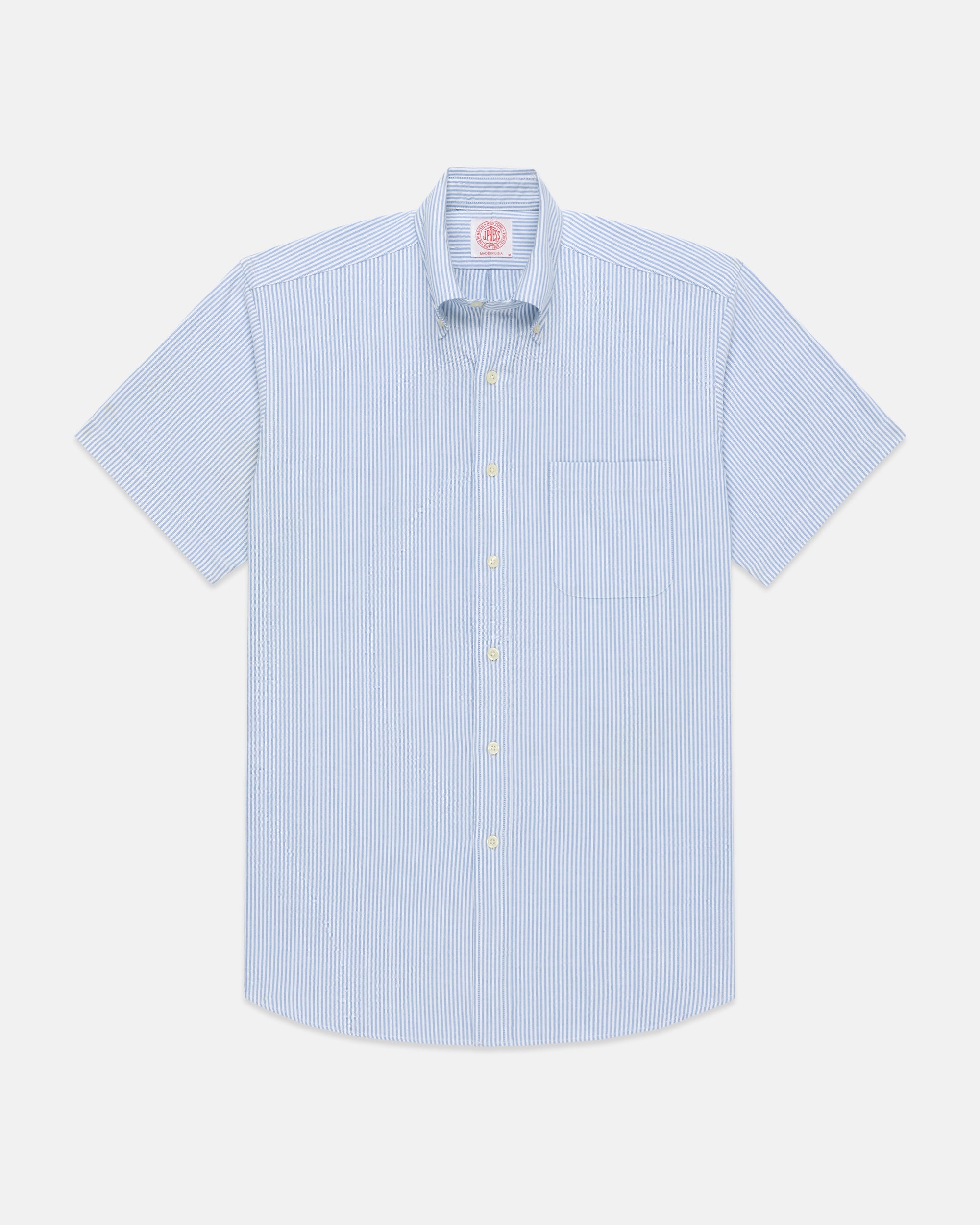 Made-in-USA Blue University Stripe Oxford Cloth Short Sleeve Sport Shirt - Classic Fit