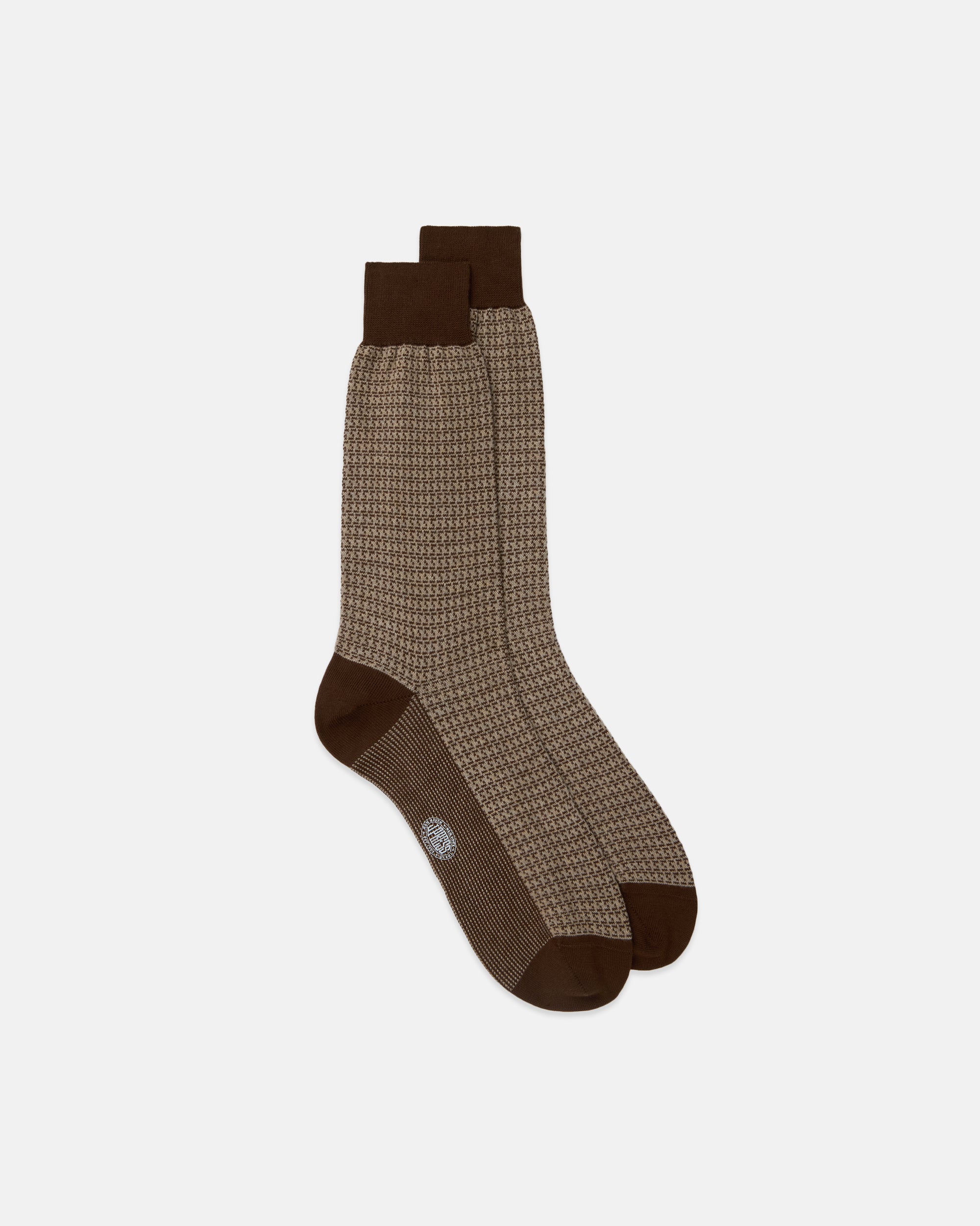 Made-in-Italy Tan Houndstooth Cotton Mid-Calf Socks