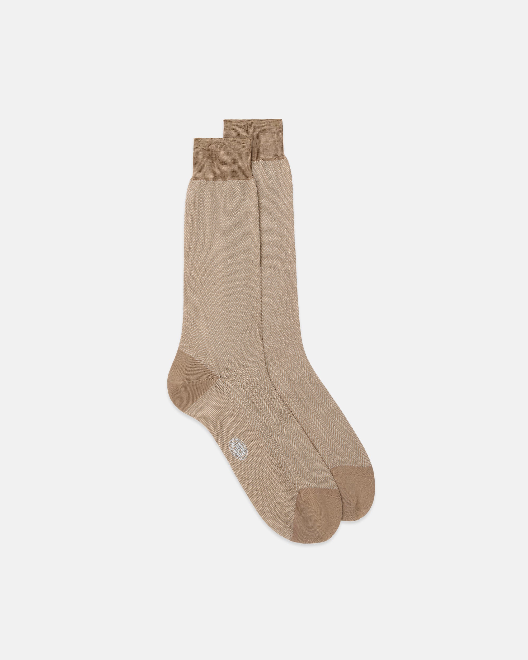 Made-in-Italy Camel Herringbone Cotton Mid-Calf Socks