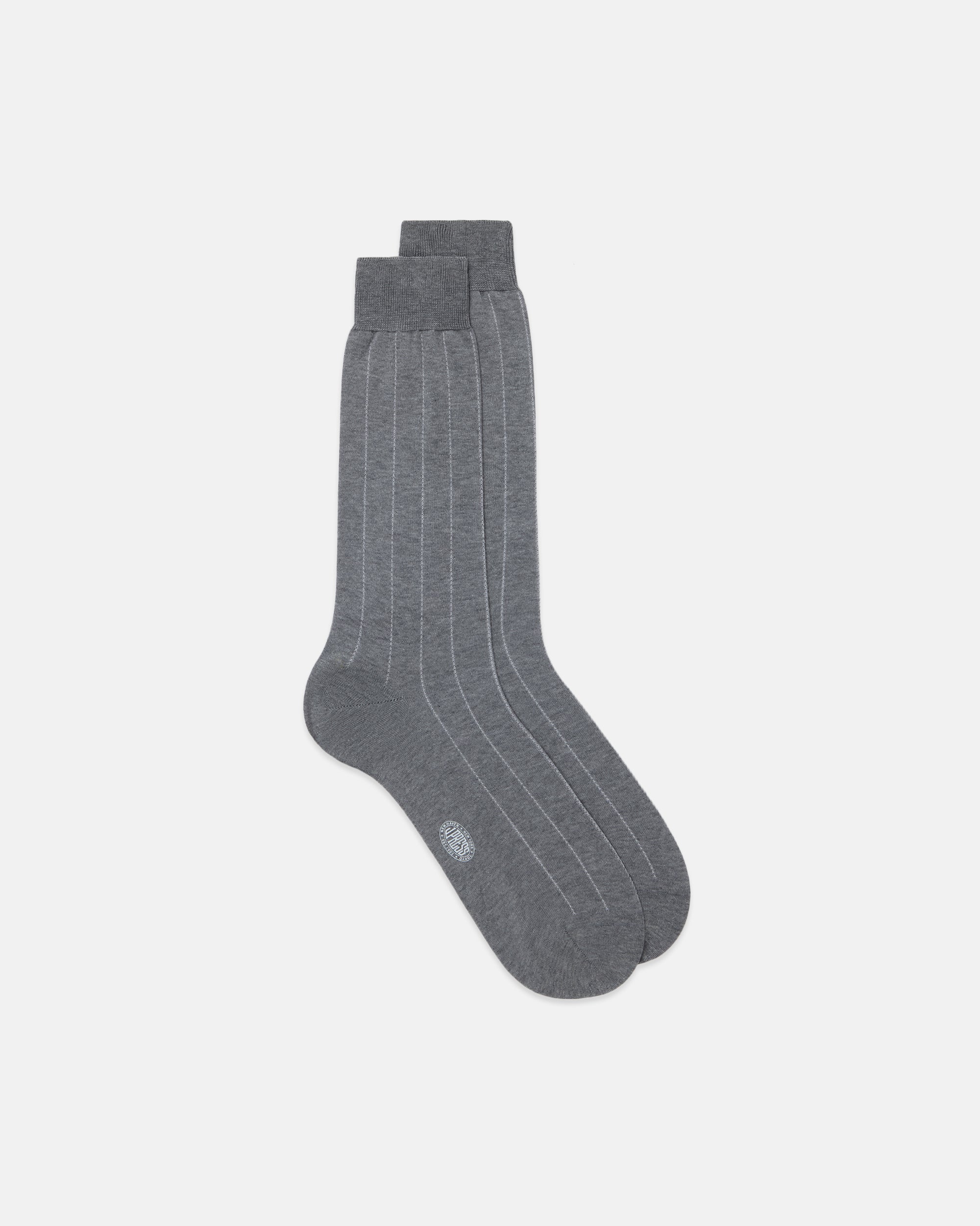 Made-in-Italy Grey Stripe Cotton Mid-Calf Socks