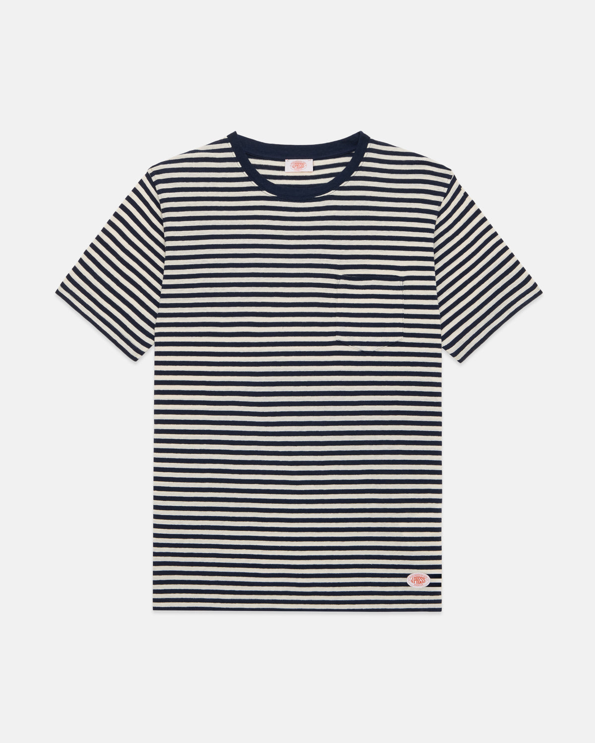 Armor-Lux Navy & White Stripe Cotton-Linen T-Shirt