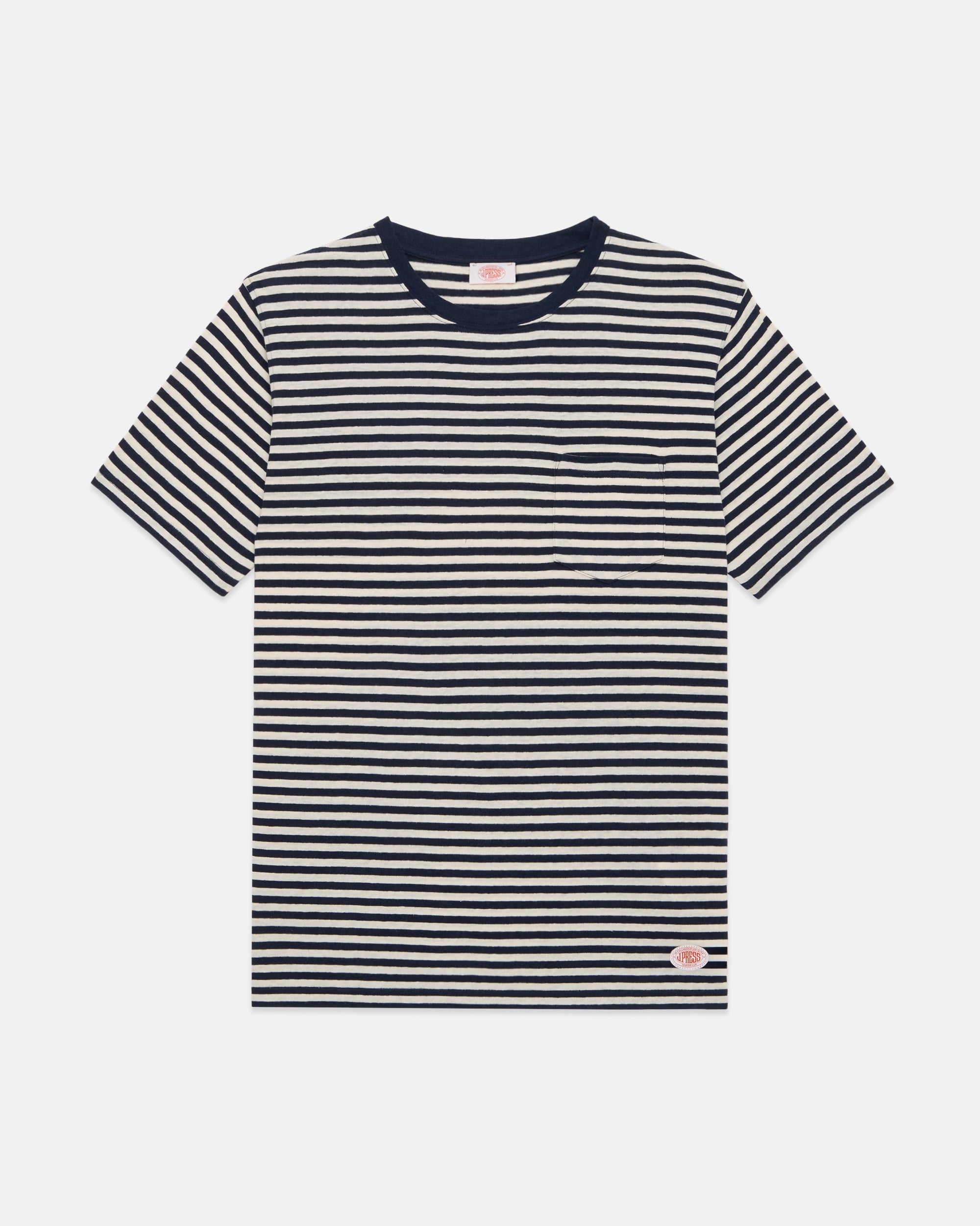 Armor-Lux Navy & White Stripe Cotton-Linen T-Shirt