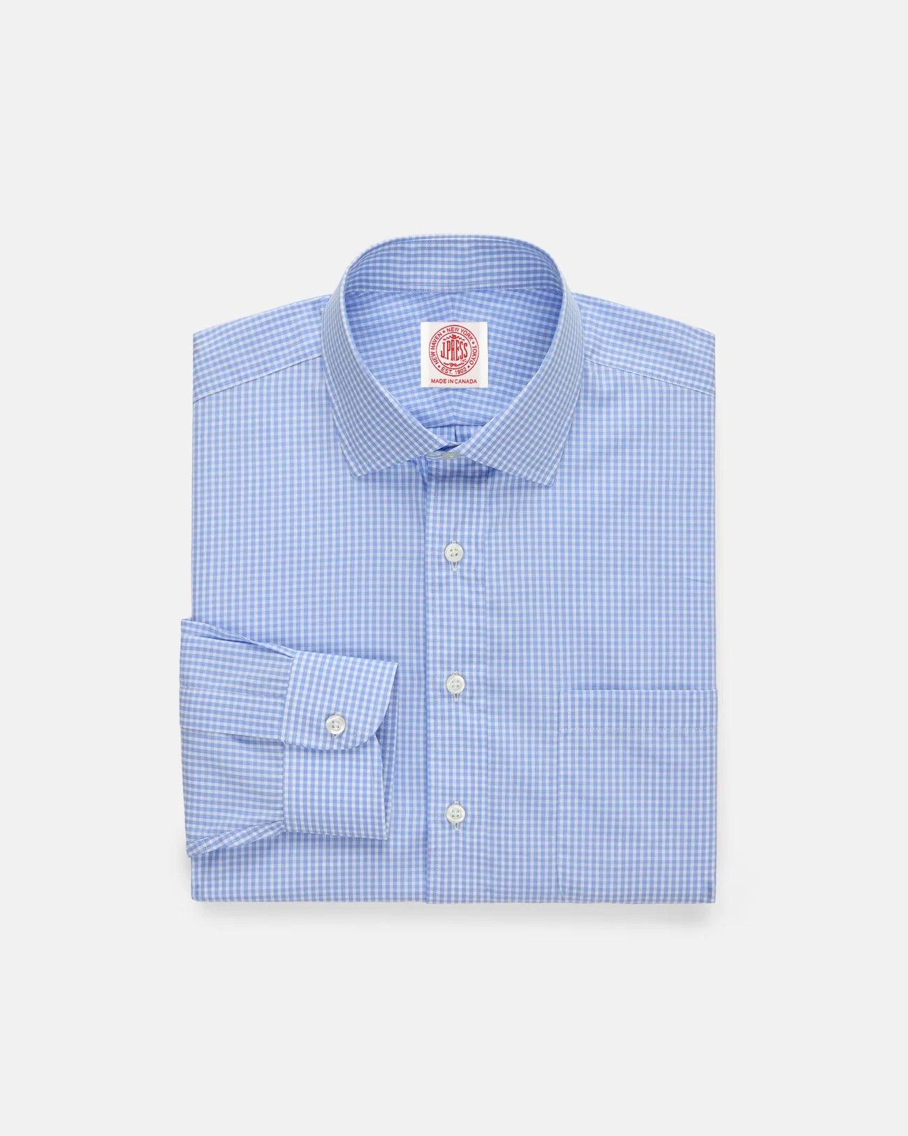 Made-in-Canada Blue Gingham Spread Collar Dress Shirt - Classic Fit