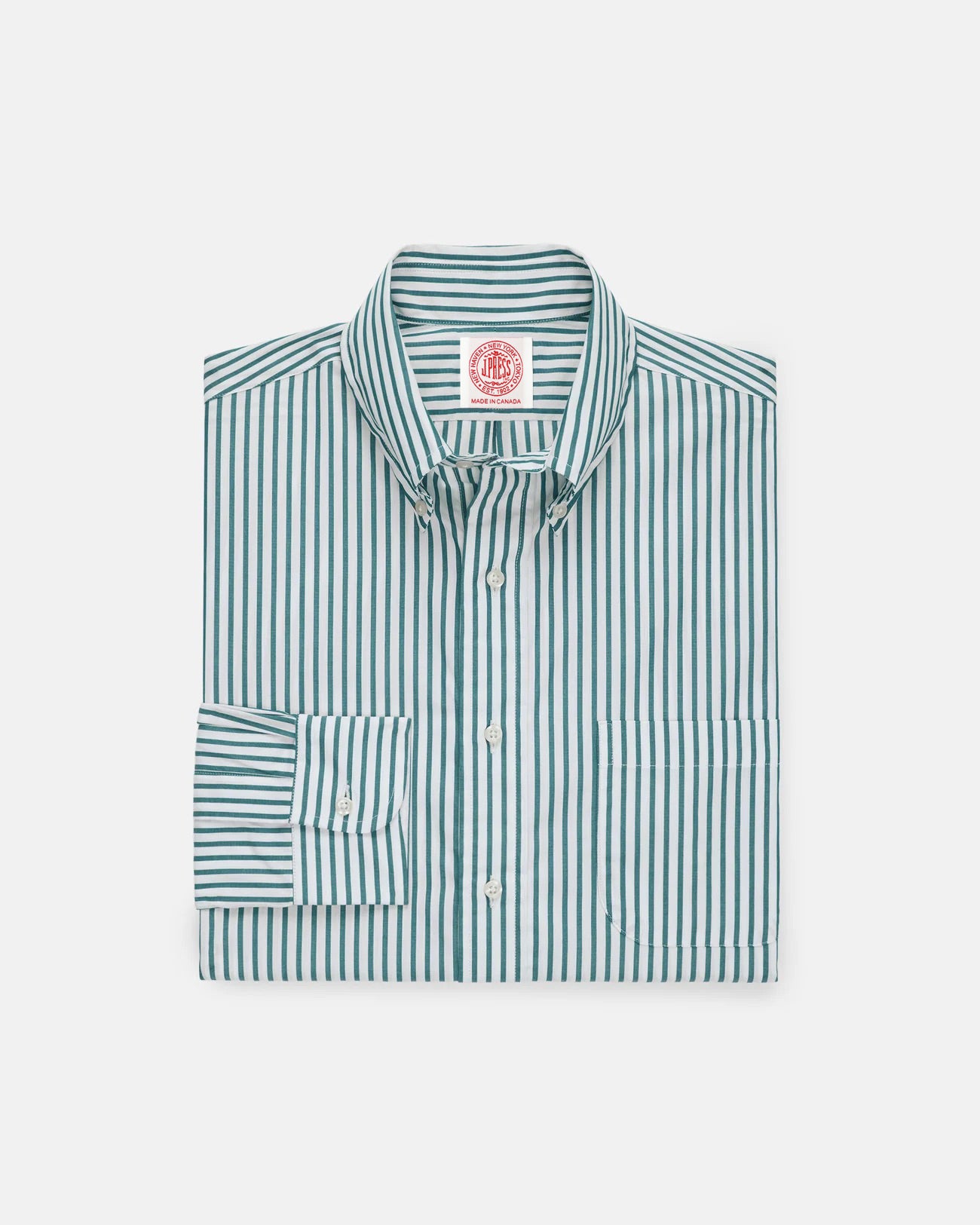 トップス BUTCHER PRODUCTS WIDE BORDER green/white Made-in-Canada Green Butcher Stripe Broadcloth Button Down Shirt