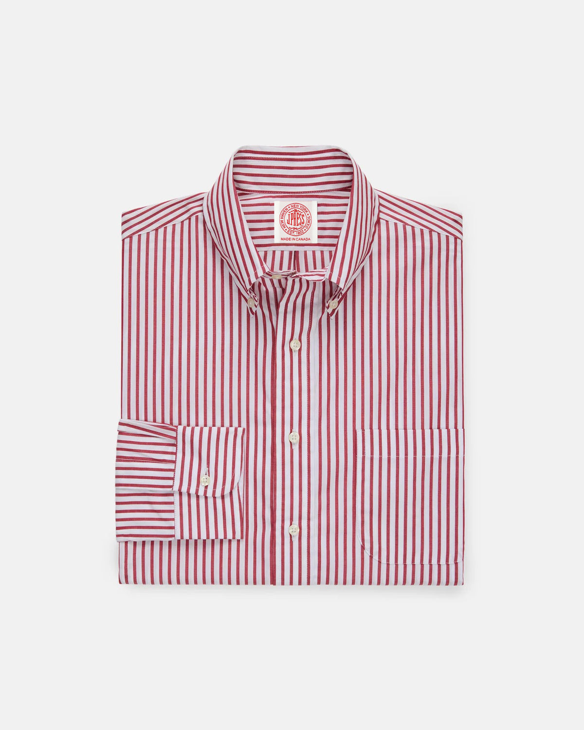 Made-in-Canada Dark Red Butcher Stripe Button Down Shirt 16.5 x 32