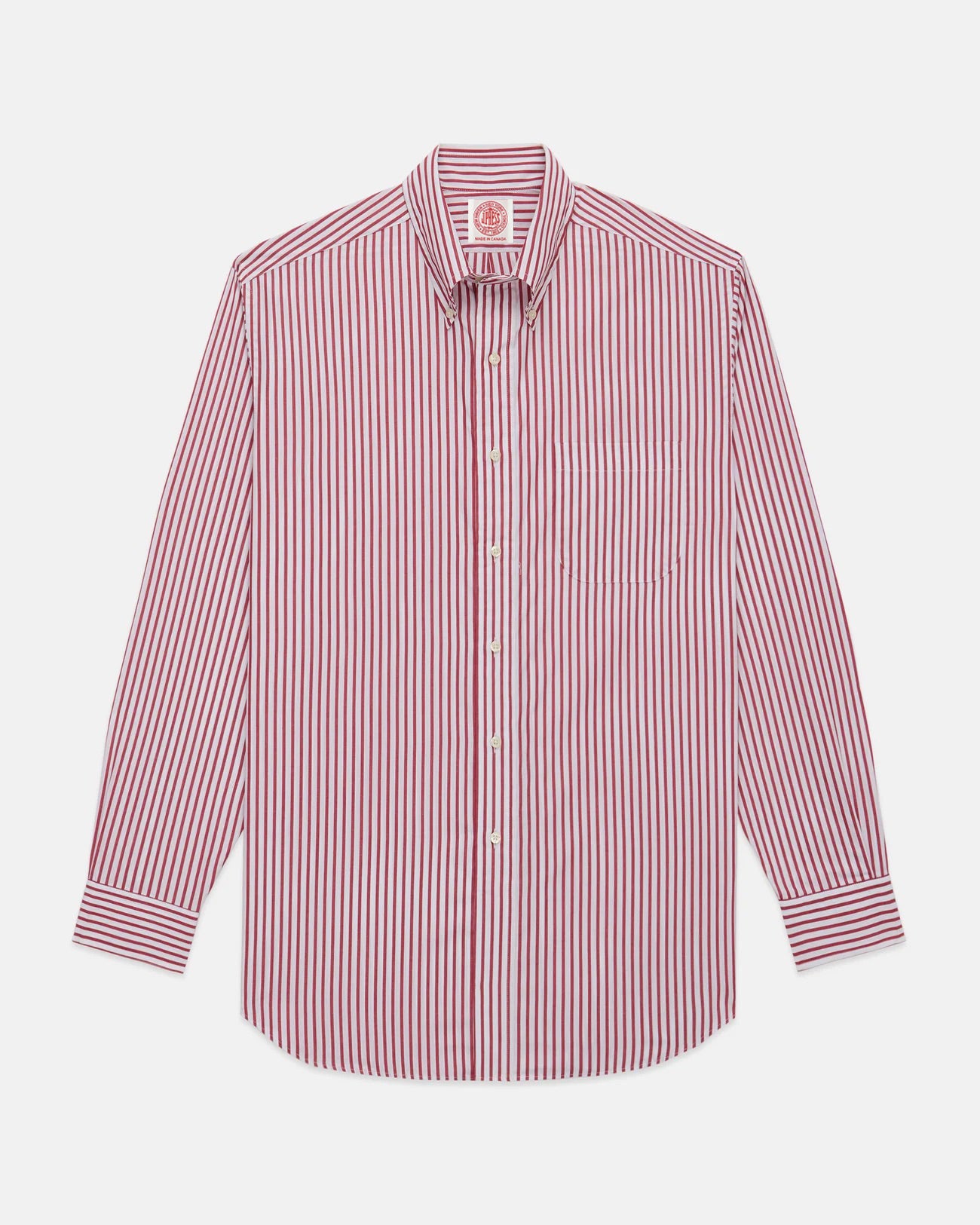 Made-in-Canada Dark Red Butcher Stripe Broadcloth Button Down