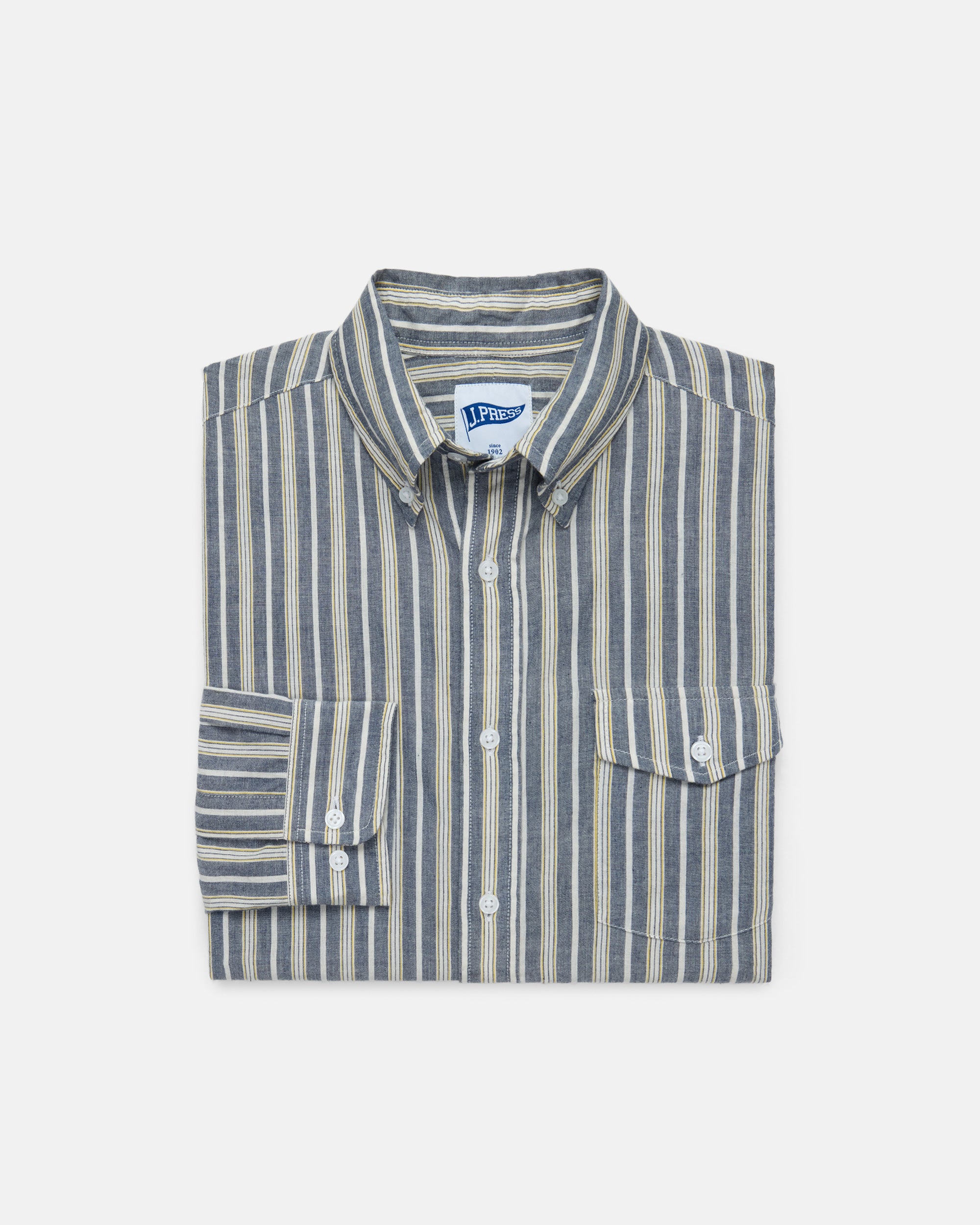 TRIM FIT TAN/NAVY ENZYME WASHED STRIPE SHIRT