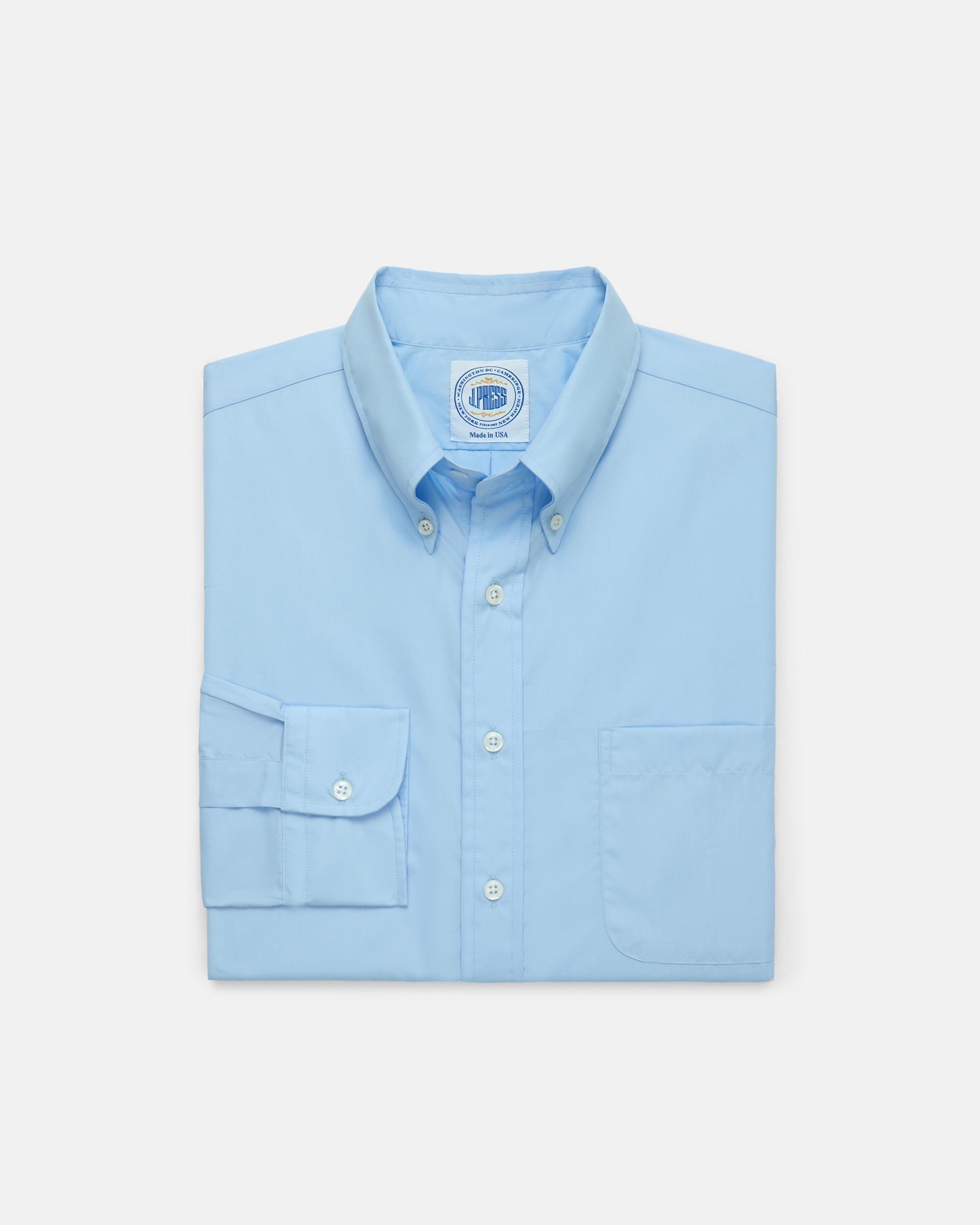 Made-in-USA Thomas Mason Blue Broadcloth Button Down Shirt - Classic Fit