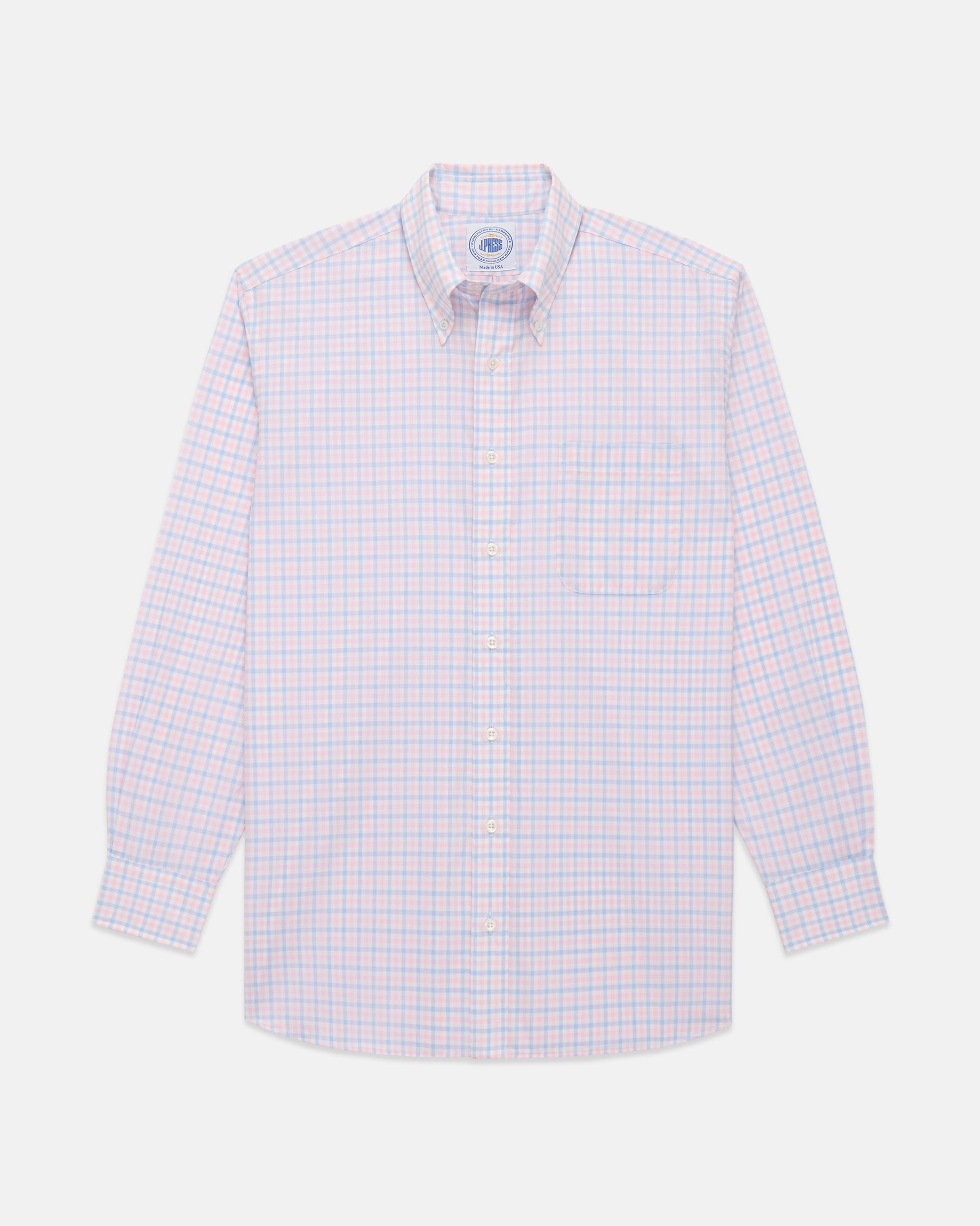 Made-in-USA Thomas Mason Blue & Pink Check Button Down Shirt - Classic Fit