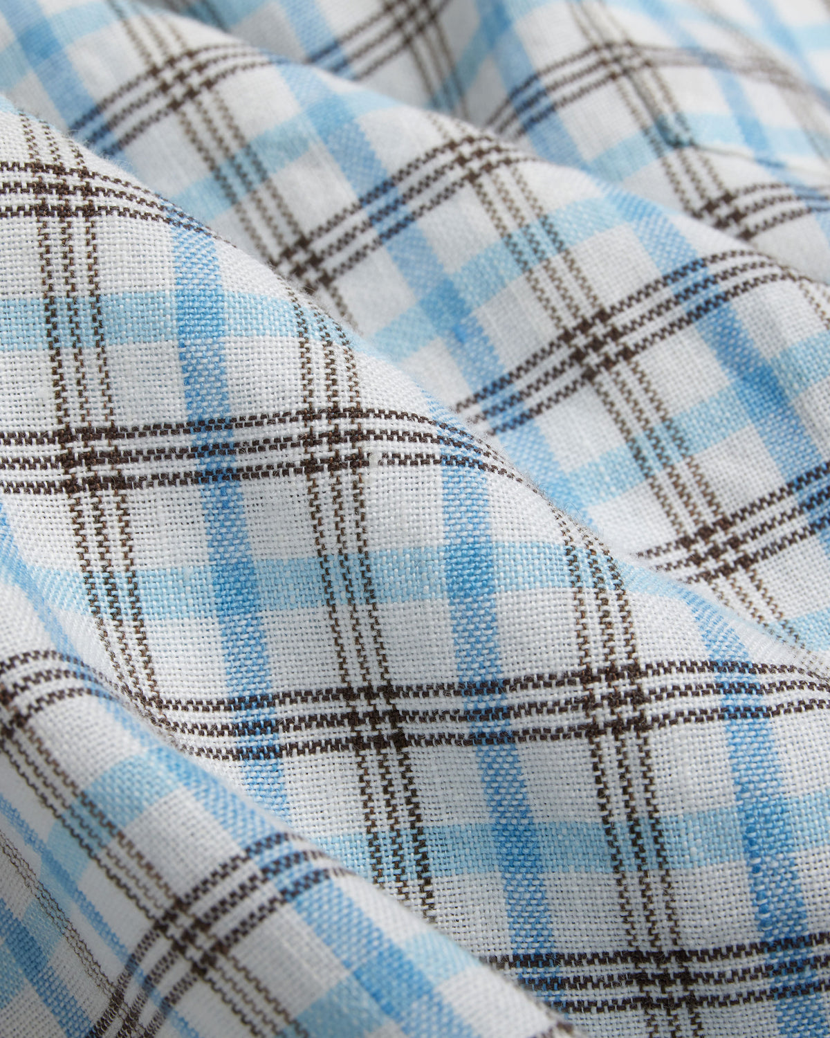 Blue & Brown Plaid Linen/Cotton Sport Shirt - Classic Fit