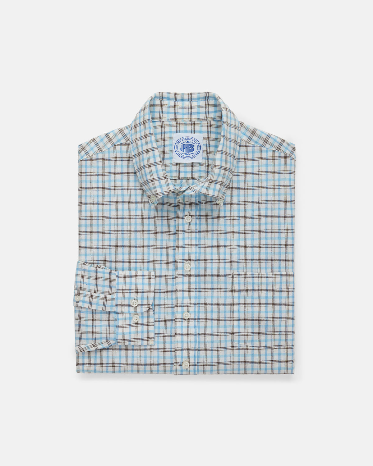 Blue & Brown Plaid Linen/Cotton Sport Shirt - Classic Fit
